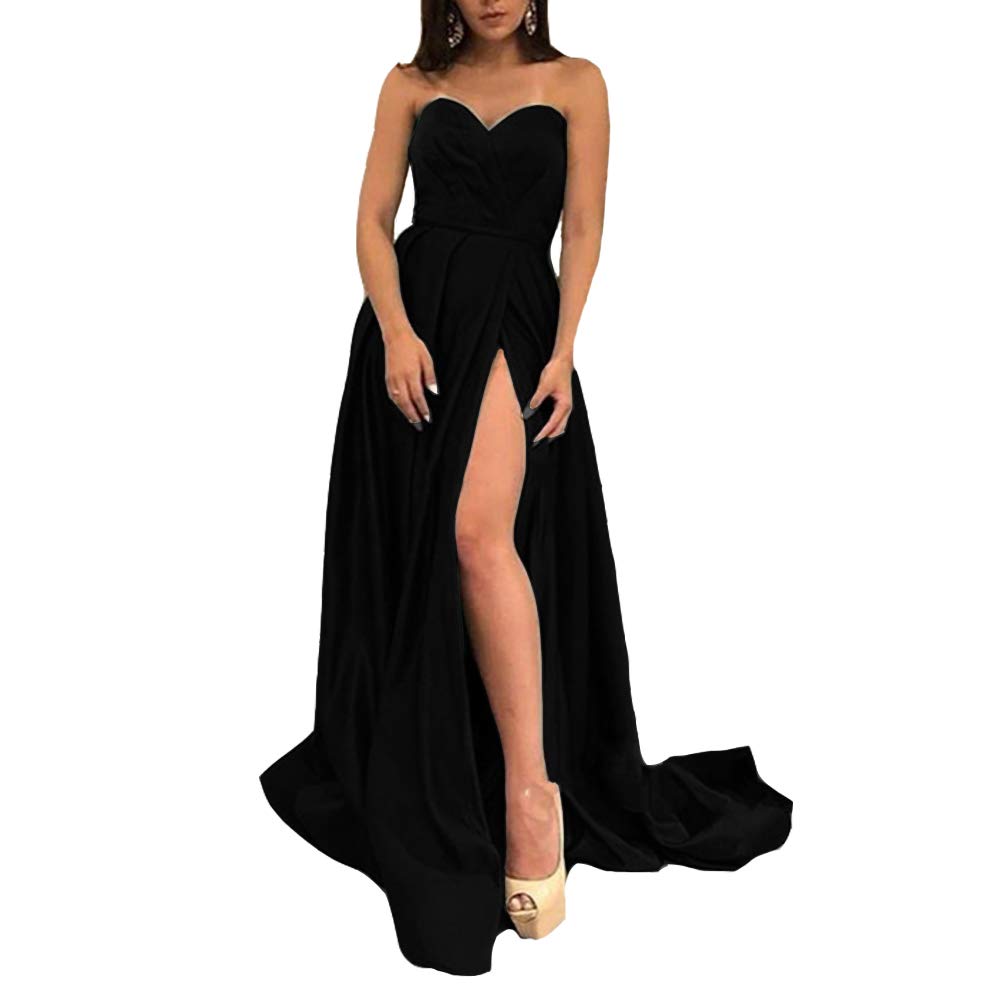 Lemai Women's Long High Front Slit Prom Dresses Satin Sweetheart Formal Evening Gowns - Elegant Ball Gown for Homecoming, Wedding Guest, Cocktail Party & Special Occasions