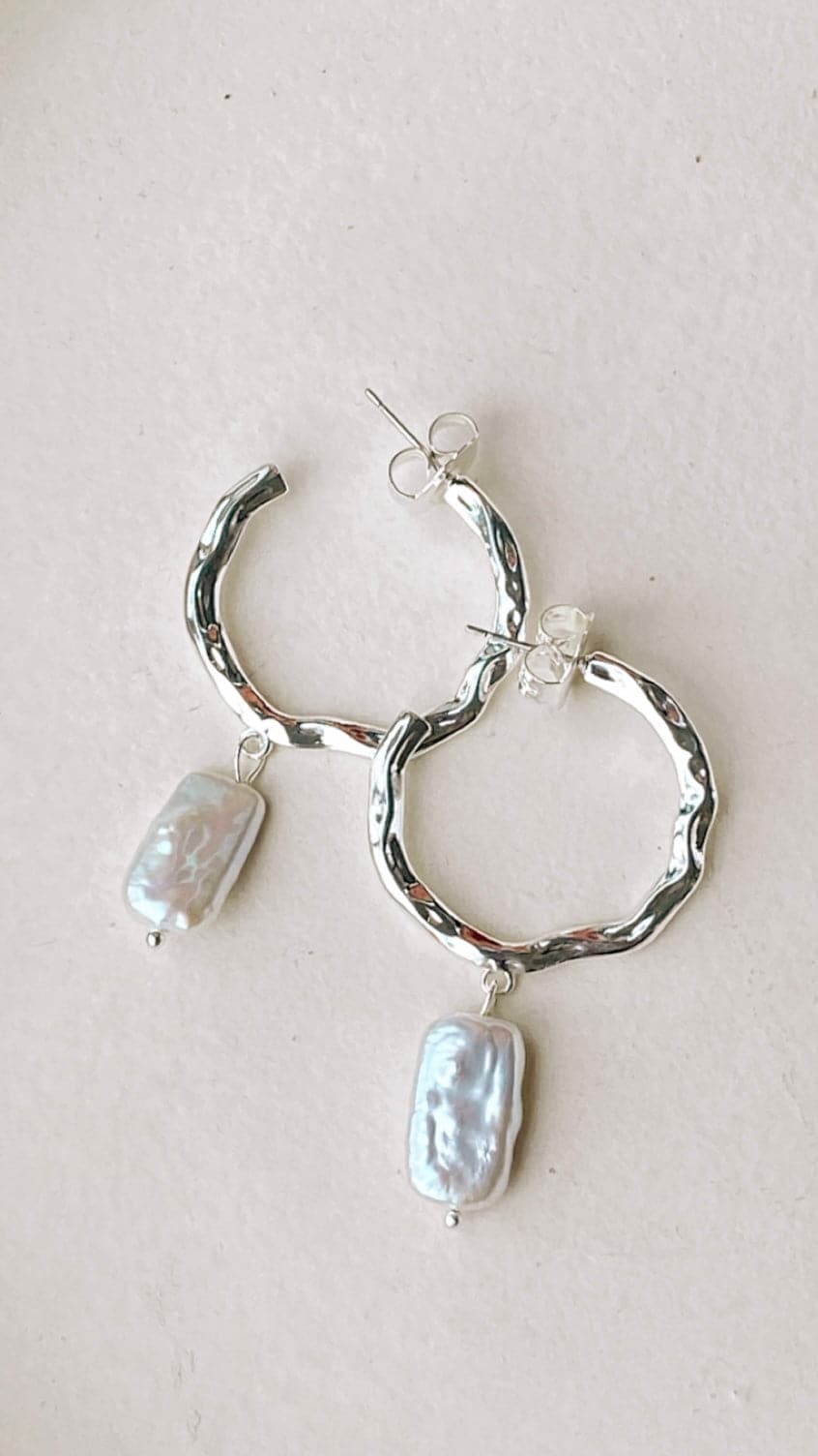 Beaten Metal Pearl Drop Hoop Earrings - Silver & Cream Dangle Earrings for Women | Perfect for Weddings, Parties & Everyday Wear