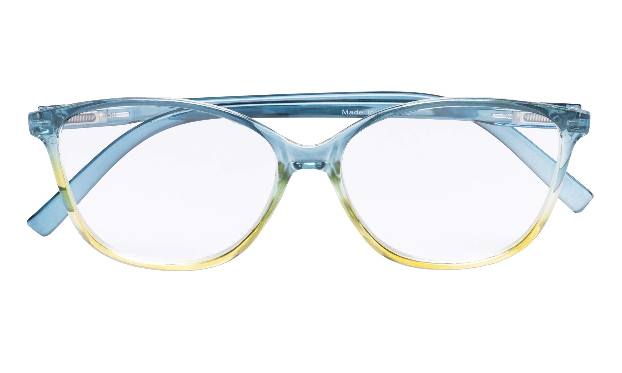 BLUELESS Large Cateye Reading Glasses for Women +3.00 Strength - Light Blue Frame - Fashionable Readers for Book Lovers & Computer Use