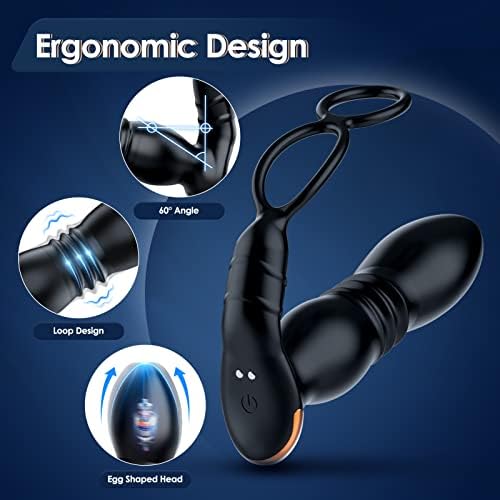 **Powerful Thrusting Anal Vibrator with Prostate Massager & Penis Ring - 9 Vibration & Thrust Modes, APP-Controlled Male Adult Sex Toy for Men & Couples - Perfect for Solo Play & Couples' Intimacy**