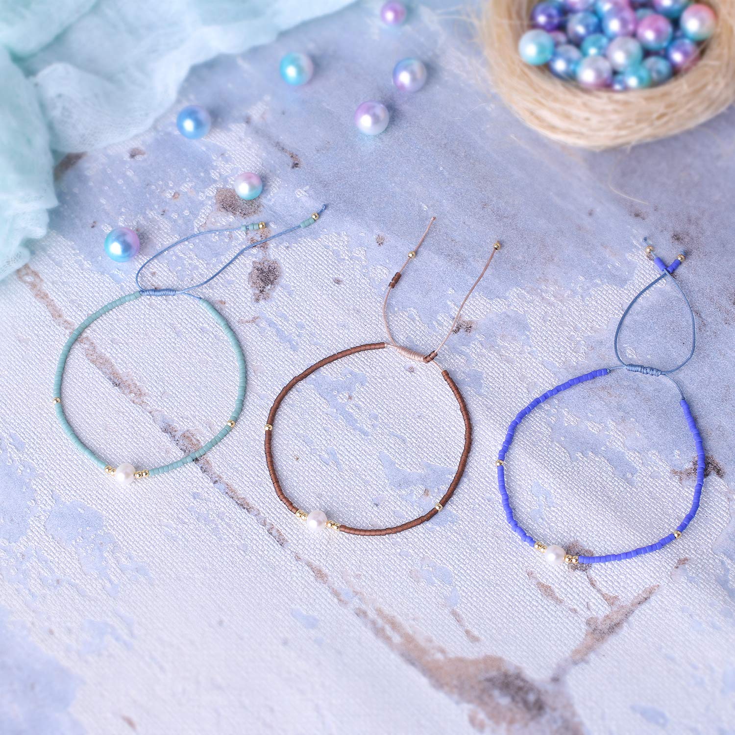 KELITCH 3-Piece Natural Pearl Bracelet Set for Women - Dainty Thin Rope Friendship Bracelets, Handmade Stackable Charm Bracelets - Perfect for Gifts, Layering & Everyday Wear