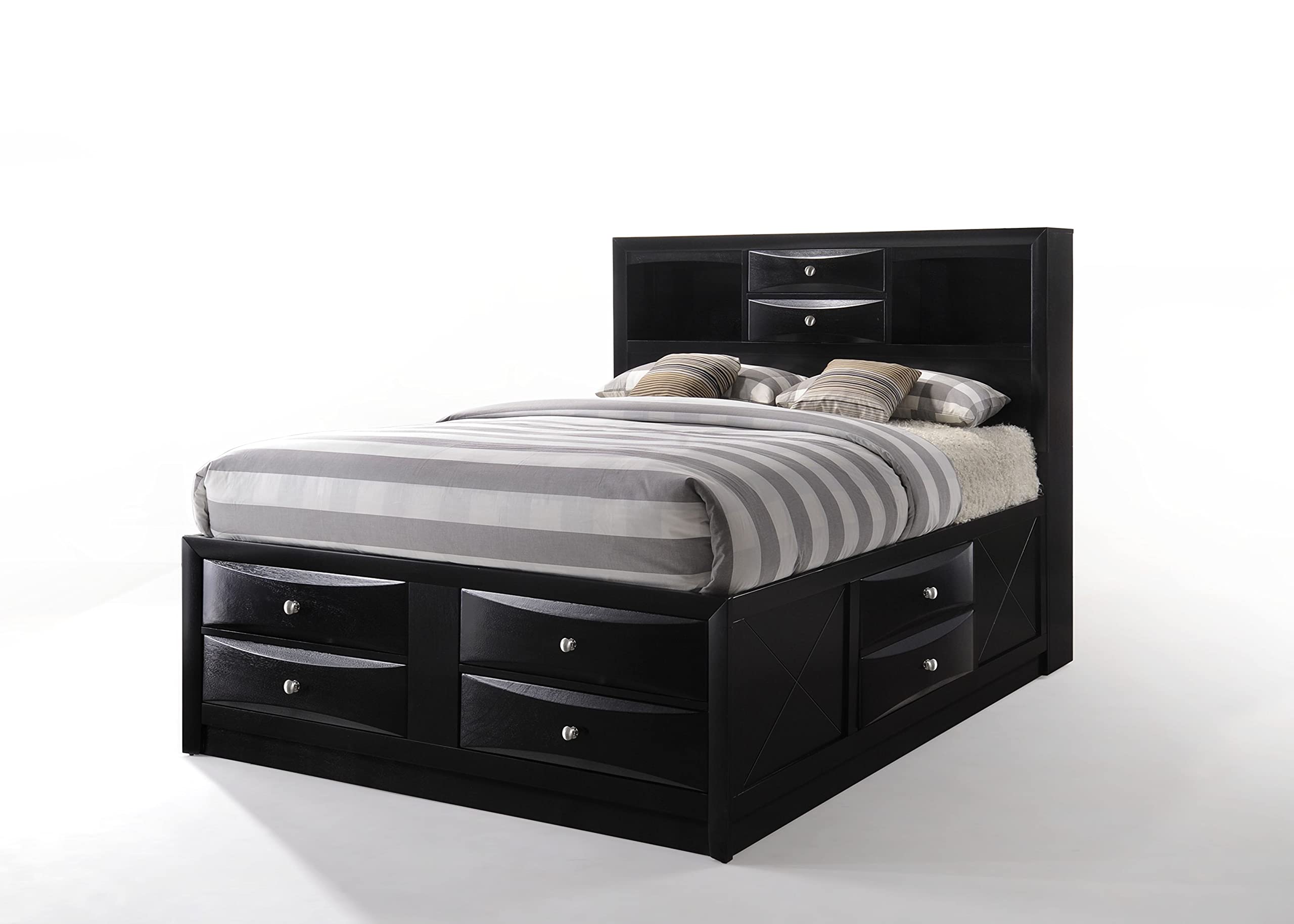 Elountik Solid Wood Bed Frame with Storage Drawers & Headboard Shelf - Full Size Platform Bed for Master & Guest Bedrooms (Black) | Space-Saving Storage Solution & Modern Bedroom Furniture for Small Spaces