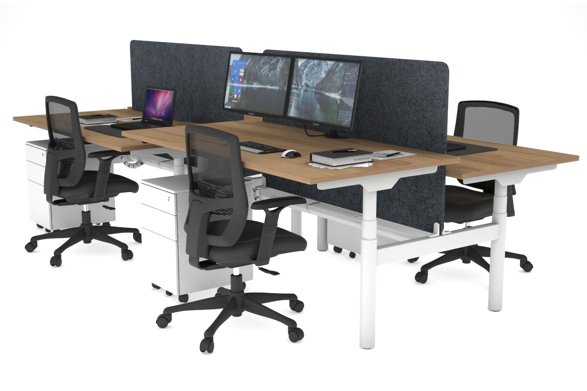 Flexi Premium Height Adjustable 4-Person H Bench Workstation - White Frame [1800L x 800W with Cable Management] - Ideal for Office, Coworking Spaces & Collaborative Work Environments