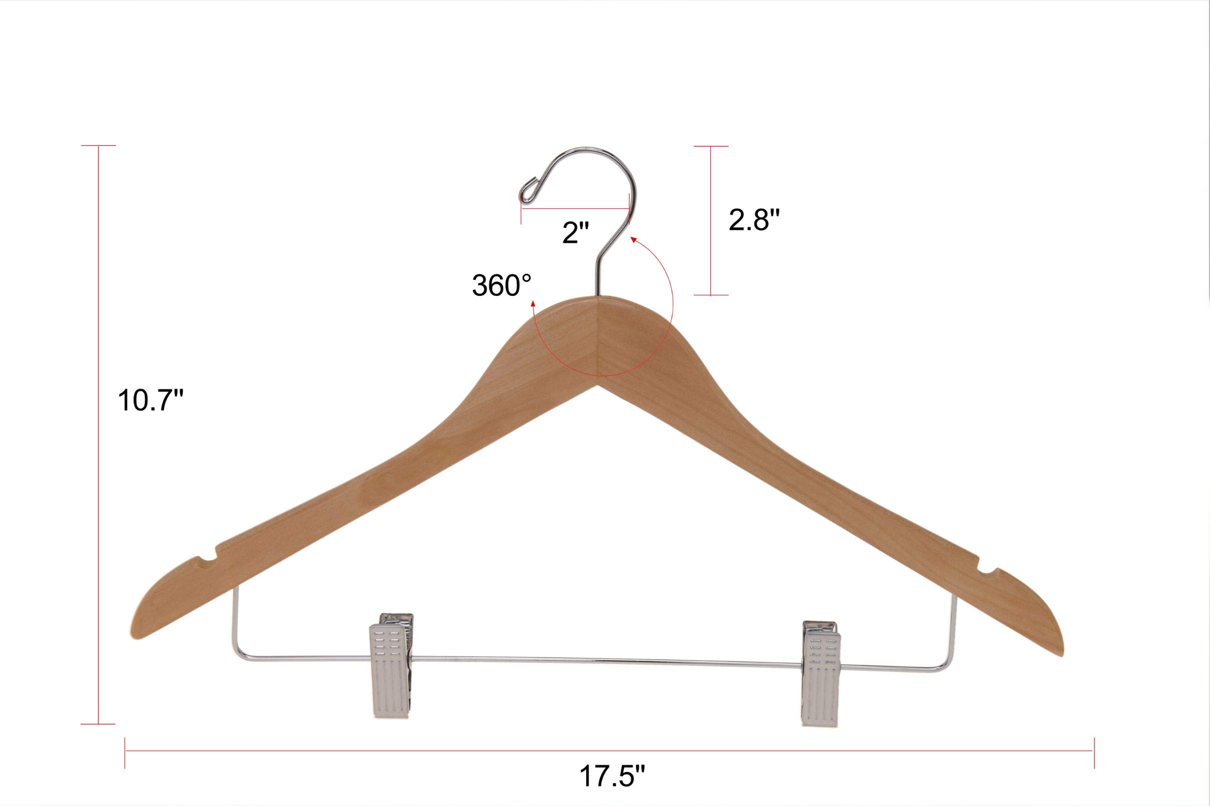 Premium 80-Pack Natural Wooden Skirt Hangers with Adjustable Chrome Metal Clips & Swivel Hook - Space-Saving Closet Organizer for Pants, Coats, Jackets, Blouses & Suits - Perfect for Home, Retail Stores & Dry Cleaning Businesses
