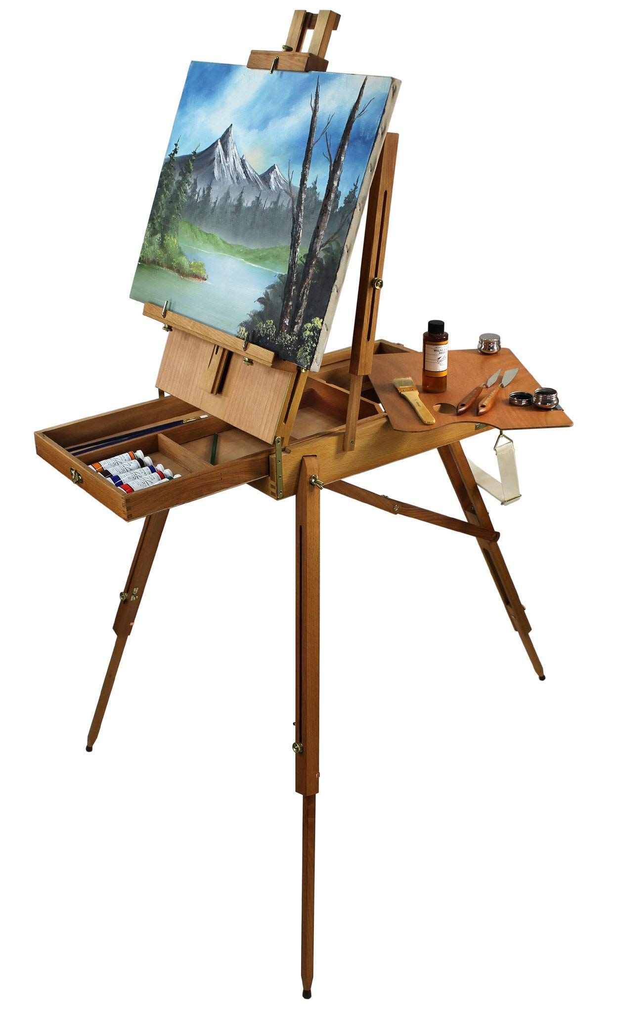 Premium French Easel - Adjustable Wooden Art Easel with Storage Sketch Box & Shoulder Strap | Portable Painting Stand for Outdoor & Studio Use | Ideal for Oil, Acrylic & Watercolor Artists