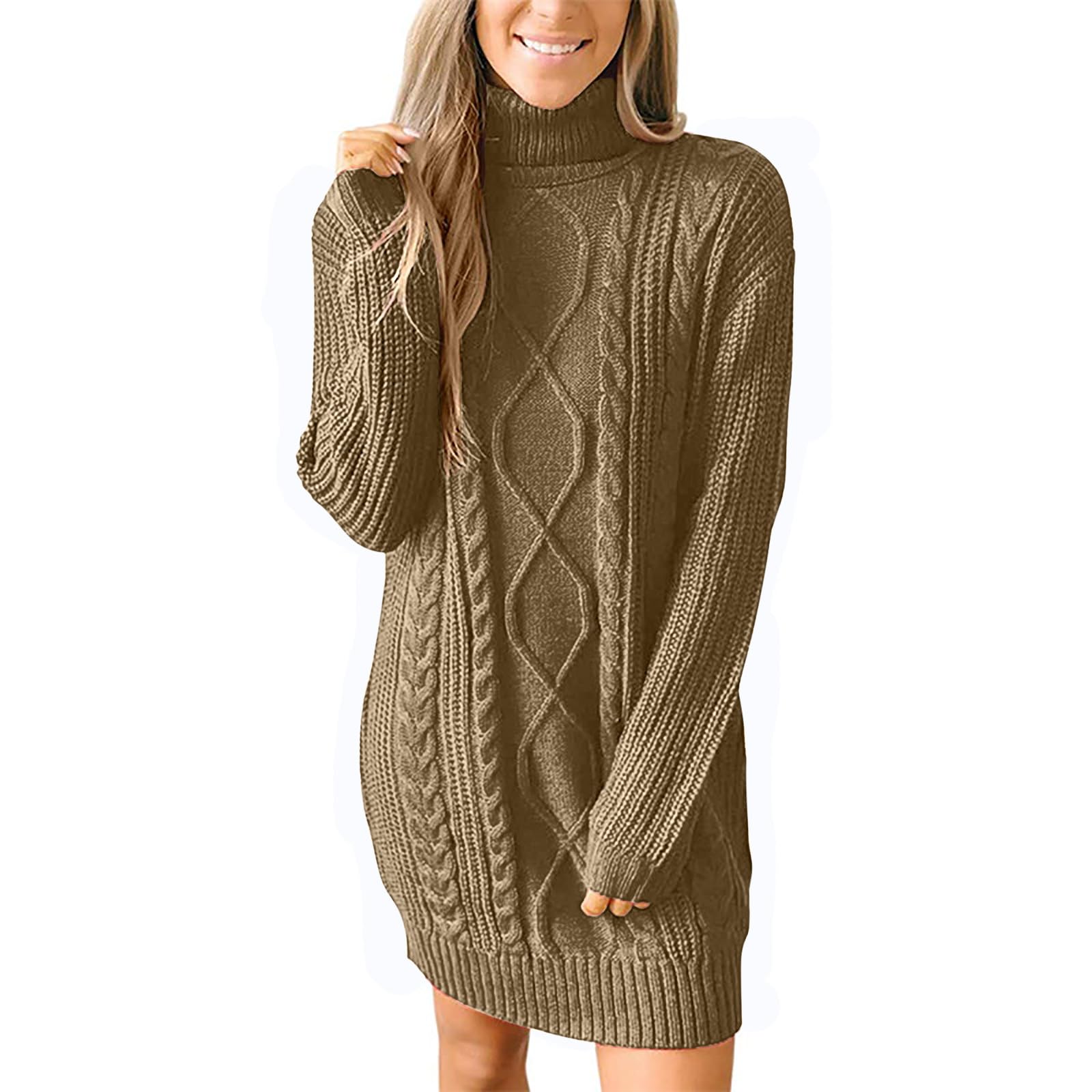 Yihaojia Women's Chunky Knit Turtleneck Sweater Dress - Long Sleeve Loose Pullover for Fall Winter Fashion | Cozy Outerwear for Casual Wear, Office, Date Night & Holiday Outfits