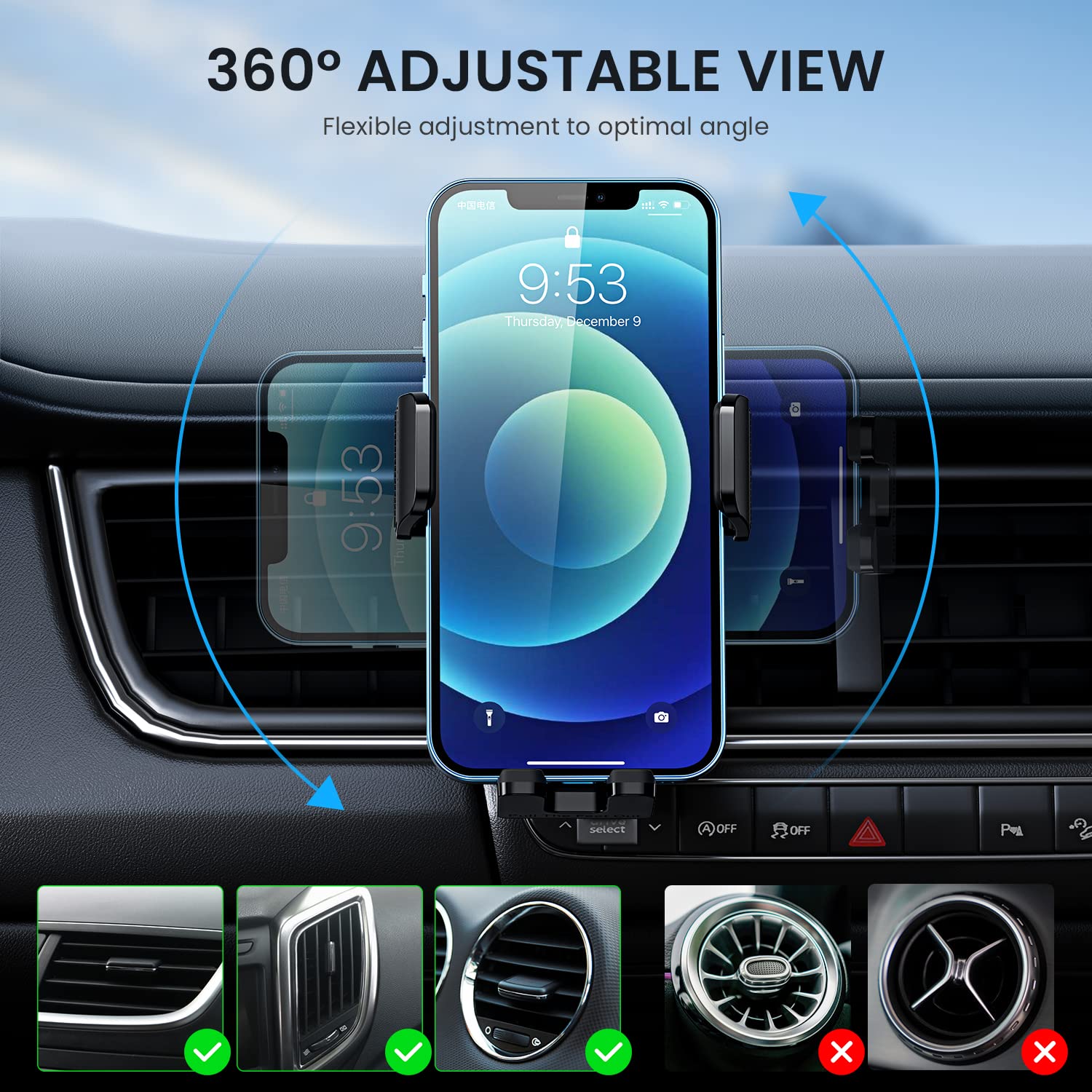 Upgraded Metal Clip Car Vent Phone Mount - Universal Smartphone Holder for iPhone & Android, Hands-Free Car Cradle for Safe Driving, Perfect for GPS Navigation & Road Trips