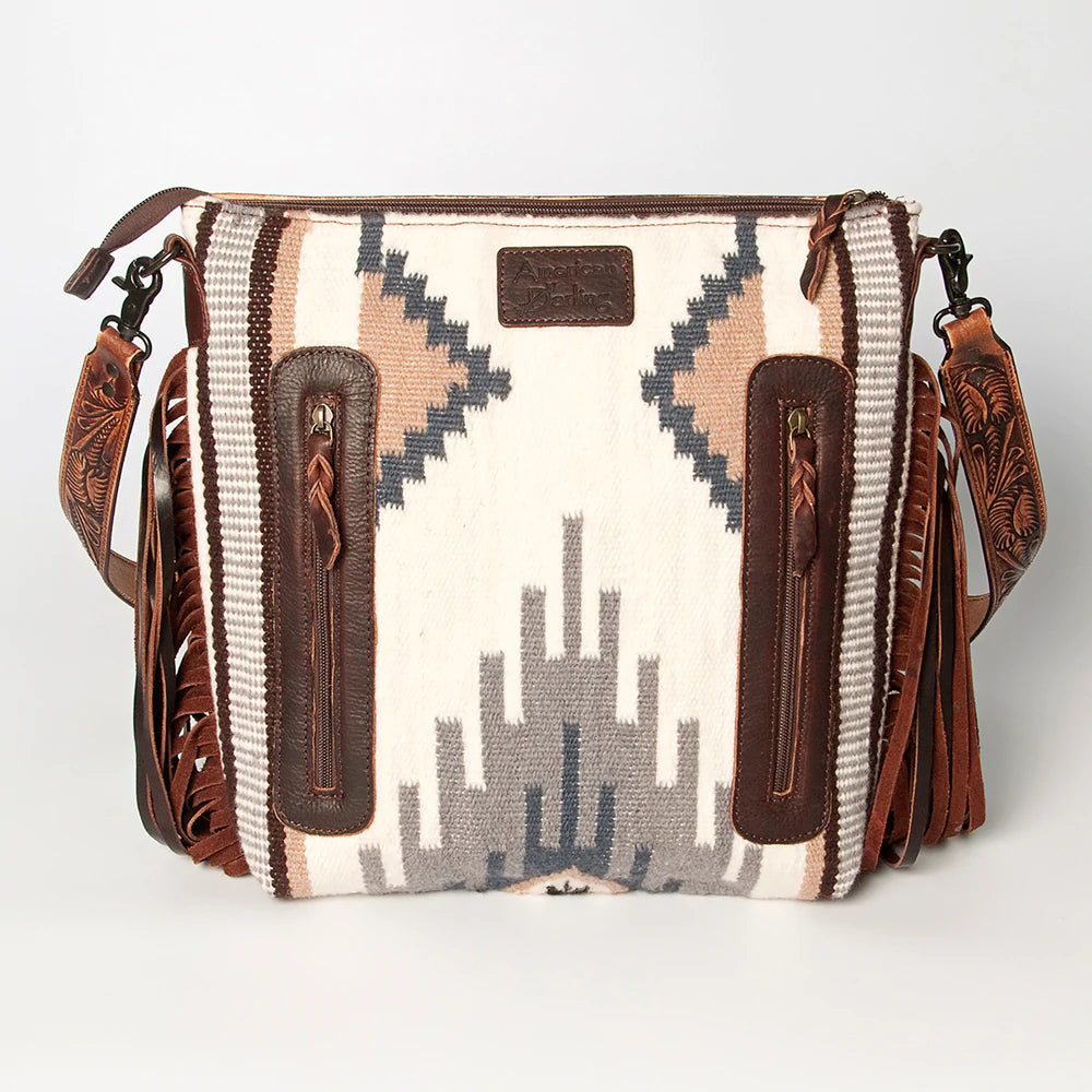 American Darling Blanket Purse with Tooled Leather - Stylish Crossbody Bag for Women, Boho Chic Handbag for Travel, Festival, and Everyday Use
