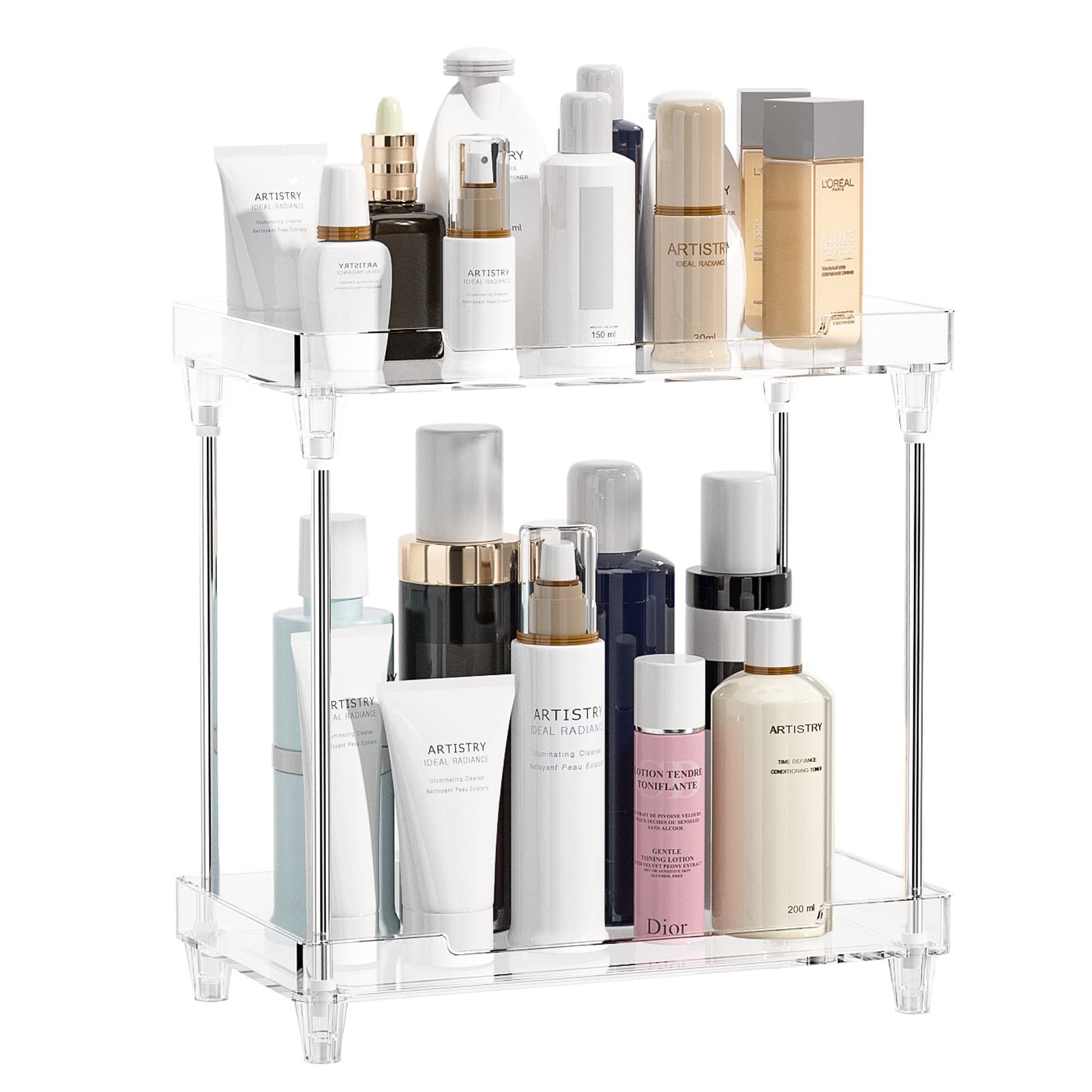 2-Tier Acrylic Bathroom Organizer Countertop Shelf - Vanity Tray for Makeup, Cosmetics, Perfume & Skincare | Multi-Functional Corner Shelf for Bathroom, Dresser & Vanity | Perfect for Small Spaces & Clutter-Free Organization