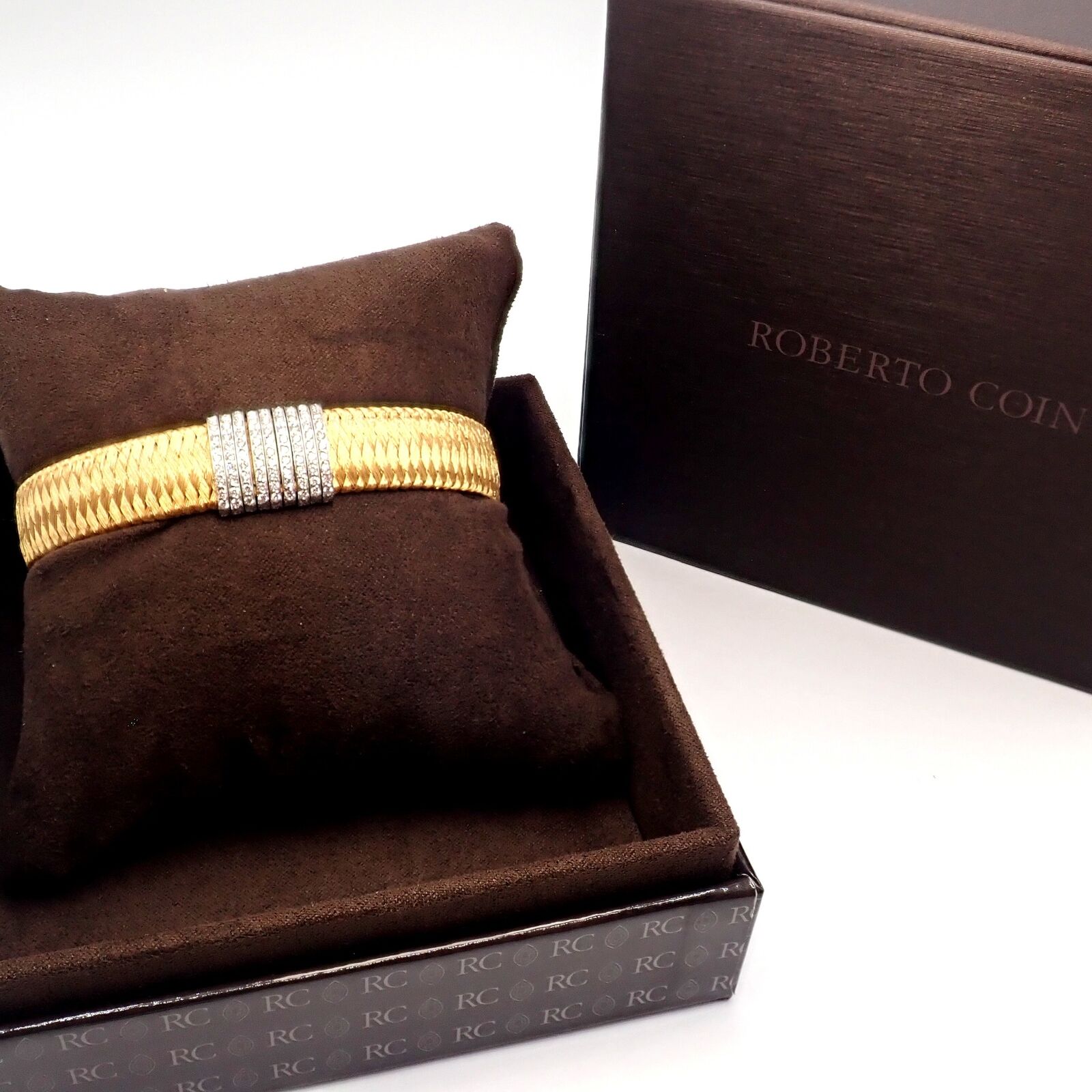 Authentic Roberto Coin 18k Yellow Gold 9 Row Diamond Silk Weave Bracelet for Women - Luxury Jewelry Gift for Anniversary, Birthday & Special Occasions