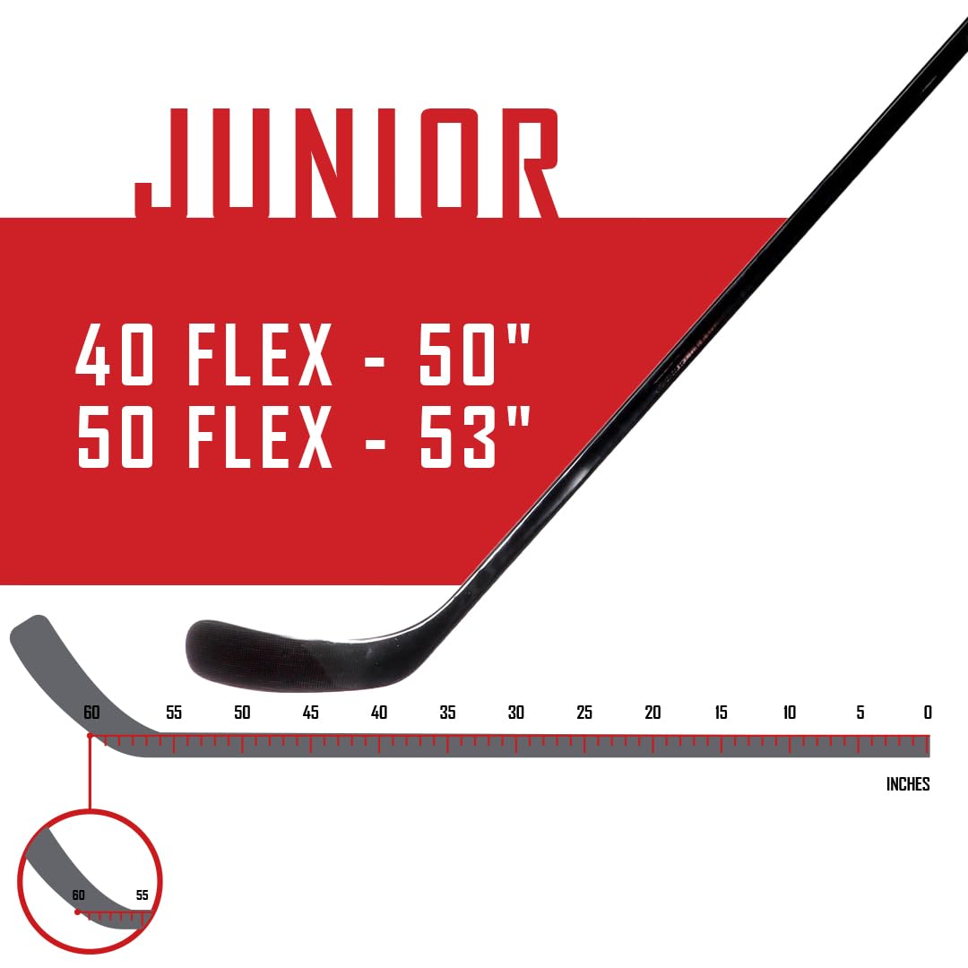 Premium Blackout Junior Hockey Stick - Lightweight 100% Carbon Fiber for Explosive Shots & Superior Puck Control | Left-Handed P92-40 Flex | Perfect for Youth Training & Competitive Games