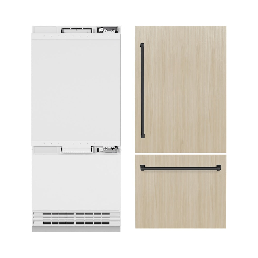 ZLINE Autograph Edition 36 Inch 19.8 Cu Ft Panel Ready Built-In Bottom Freezer Refrigerator with Water Dispenser & Ice Maker - Matte Black (RBITZ 36 MB) - Perfect for Modern Kitchens & Open Concept Homes