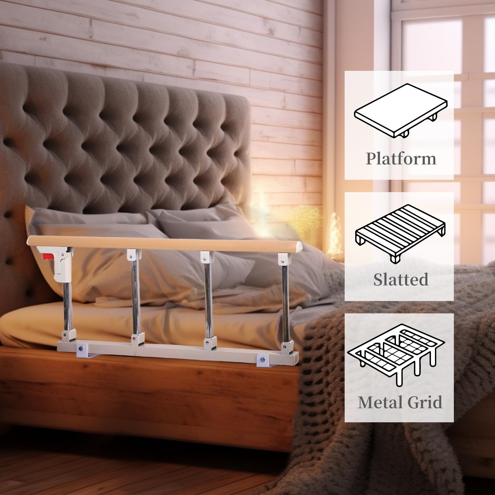 Lefeke Adjustable Bed Rails for Elderly Adults - Folding Safety Bed Assist Handle, Collapsible Bed Guard Rail for Seniors to Prevent Falling Out of Bed - Perfect for Home Care, Hospital & Nursing Home Use