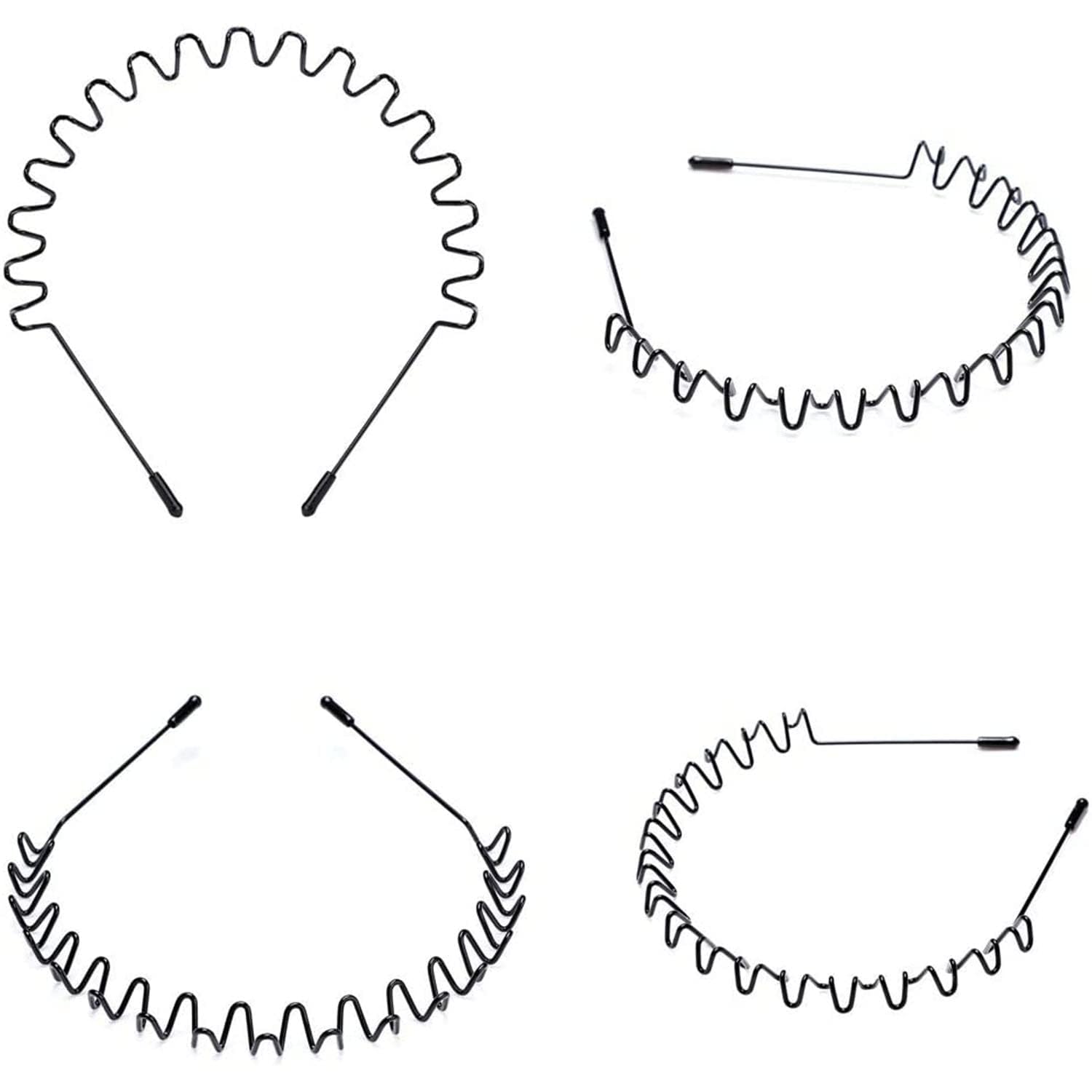 BELICIA Unisex Metal Elastic Non-Slip Wavy Spring Hair Hoops - 6 Pack Sports Hair Bands for Men & Women (Black) | Gym, Running, Yoga & Everyday Wear