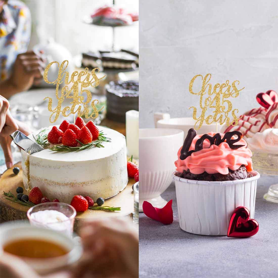 Gold Glitter Cheers to 45 Years Cake Topper | Happy 45th Birthday Party Decorations | Anniversary Celebration Supplies | Perfect for Birthday Cakes, Milestone Parties & Anniversary Events