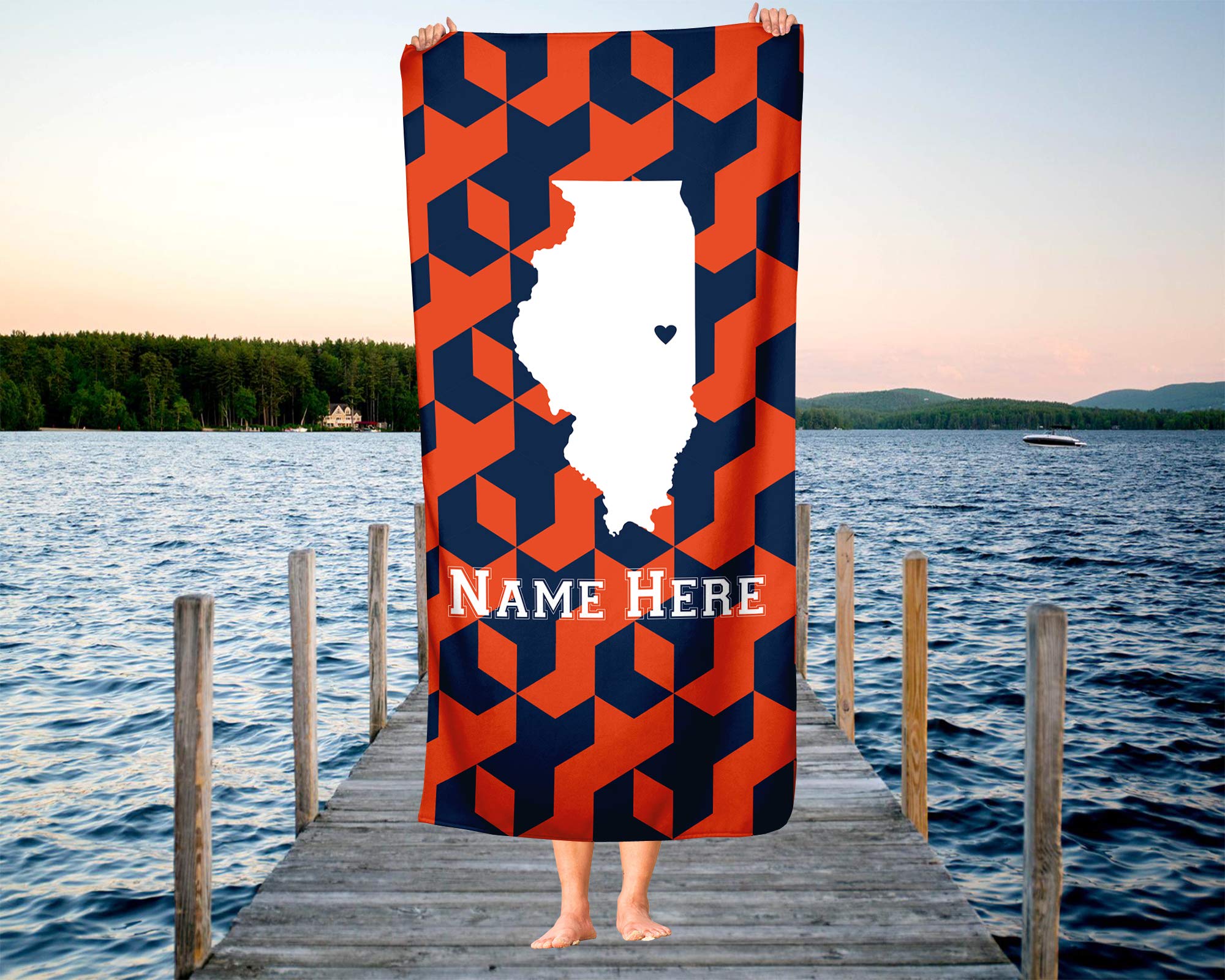 Custom Champaign Illinois State Pride Beach & Bath Towel - Personalized Medium & Large Towels for Adults & Kids - Perfect for College Football, Basketball Fans, Pool Parties & Home Decor