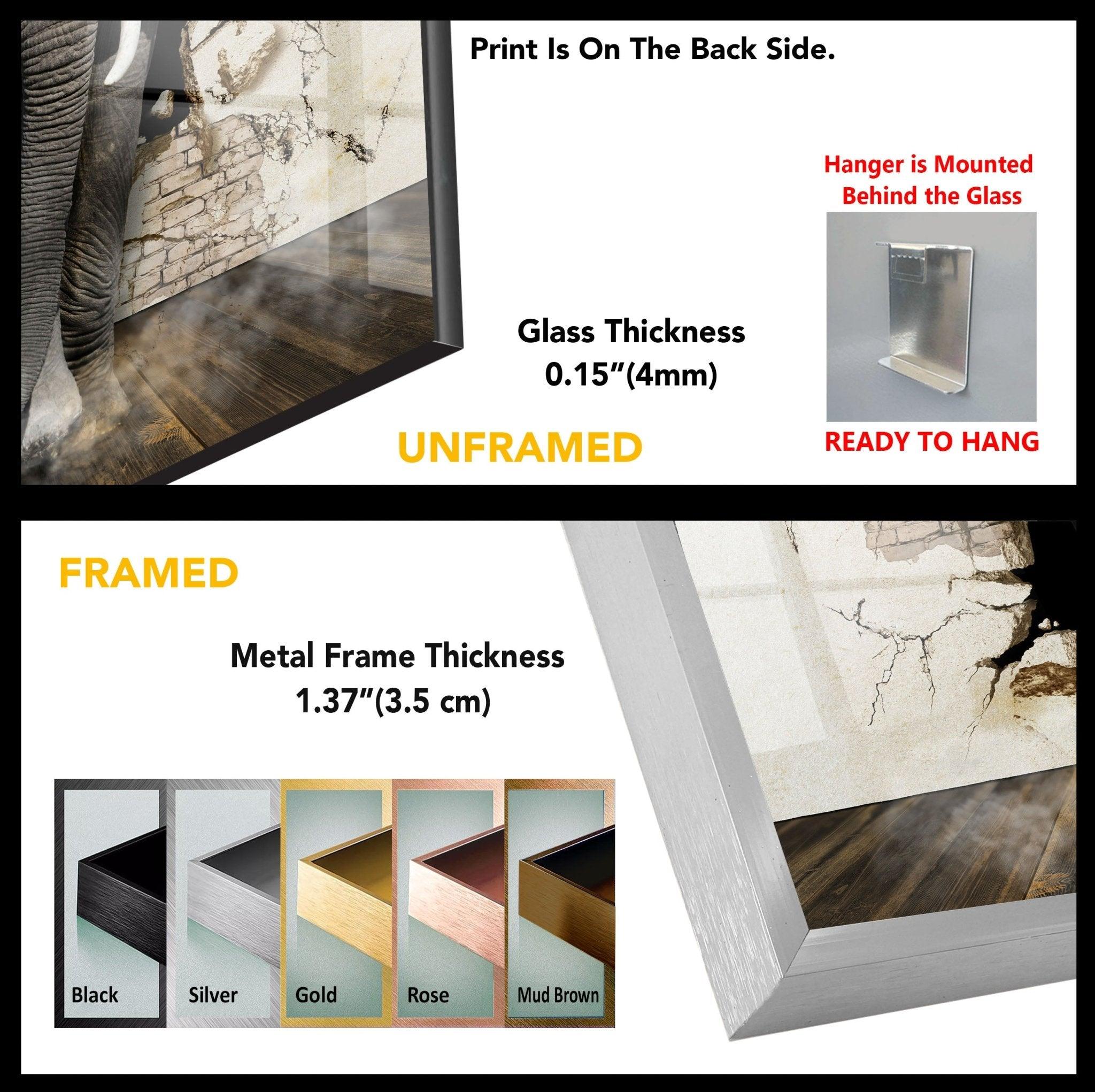 3D Elephant Art Glass Wall Decor - Handmade Modern Home Decoration for Living Room, Bedroom, Office - Unique Gift Idea for Animal Lovers