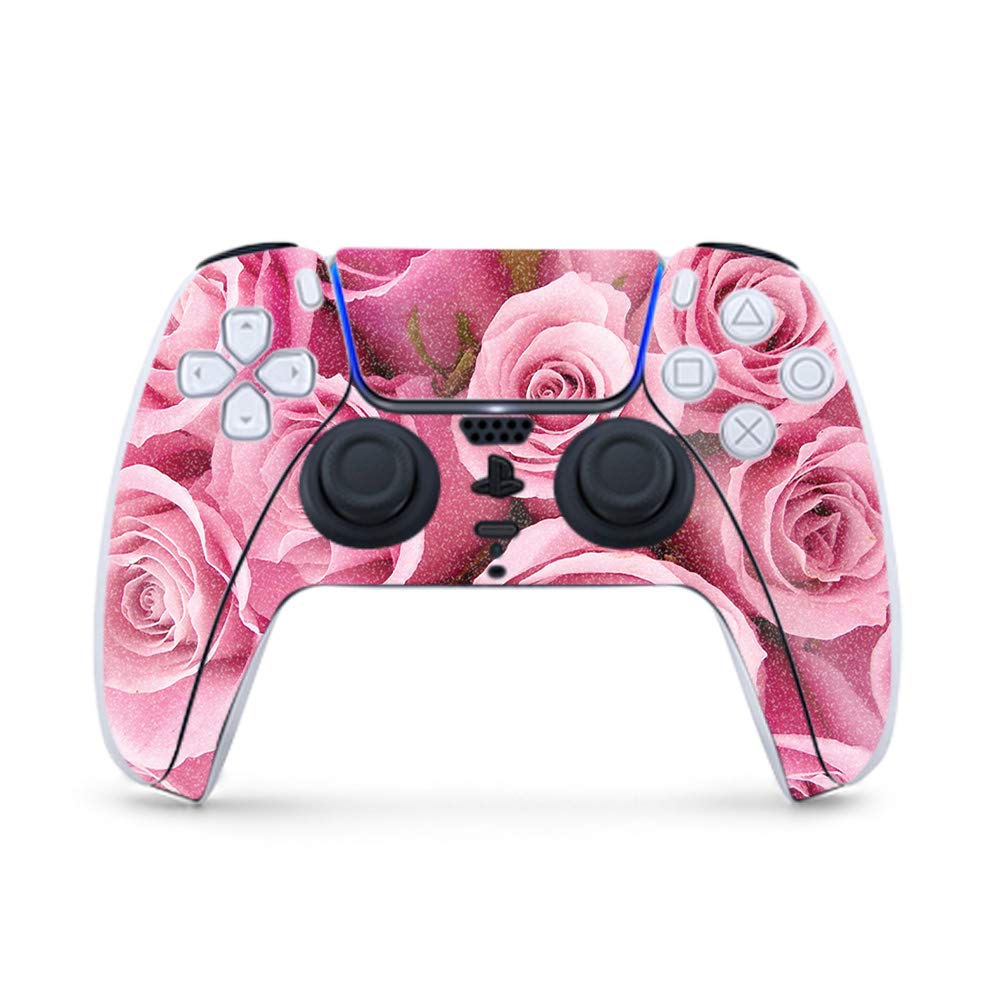 Glossy Glitter Skin for PS5 Controller - Pink Roses | Durable & Easy to Apply | Gaming Protection