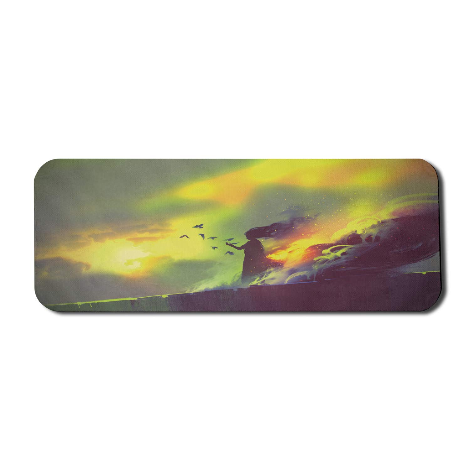 Ambesonne Fantasy Gaming Mouse Pad - Fiery Burnt Girl Magic Illustration, Non-Slip Rubber Base, Large 31