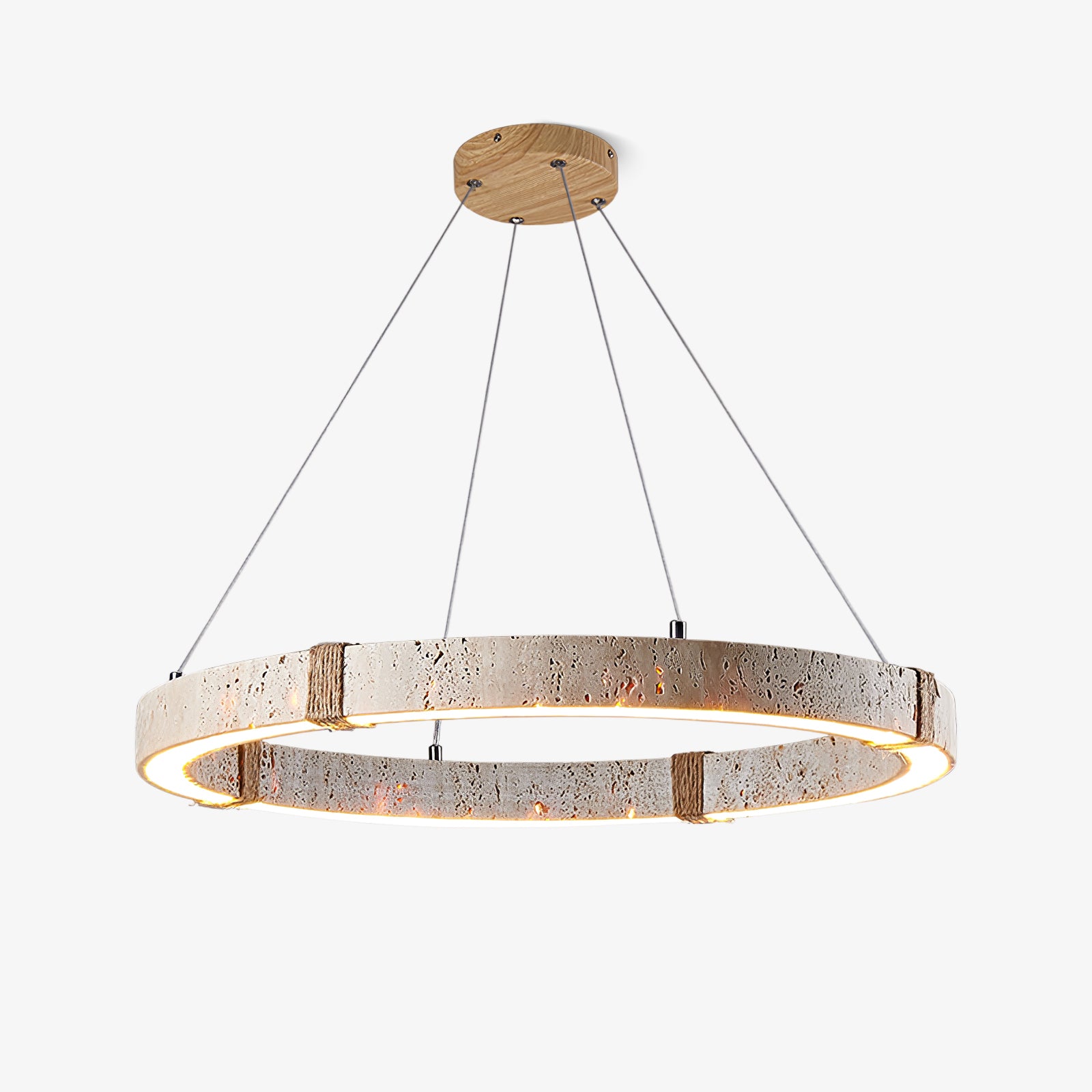 Modern Circle Travertine Pendant Light - Natural Stone Hanging Lamp for Dining Room, Kitchen Island & Living Room Decor