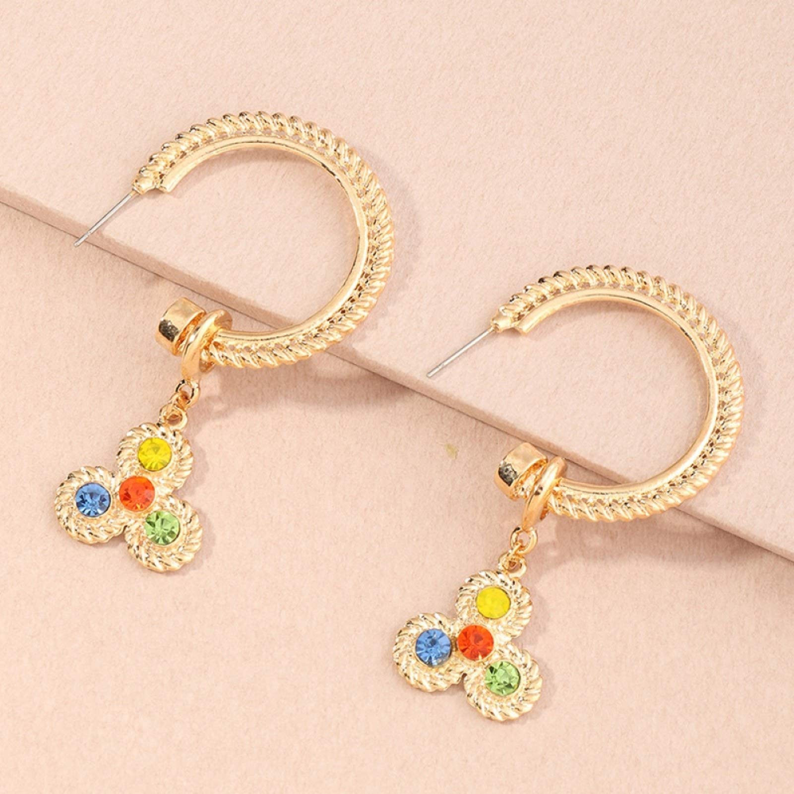 Fashionable Geometric C-Shaped Rhinestone Stud Earrings for Women & Girls - Colorful Dangle Drop Earrings for Casual Wear, Parties & Gift Giving