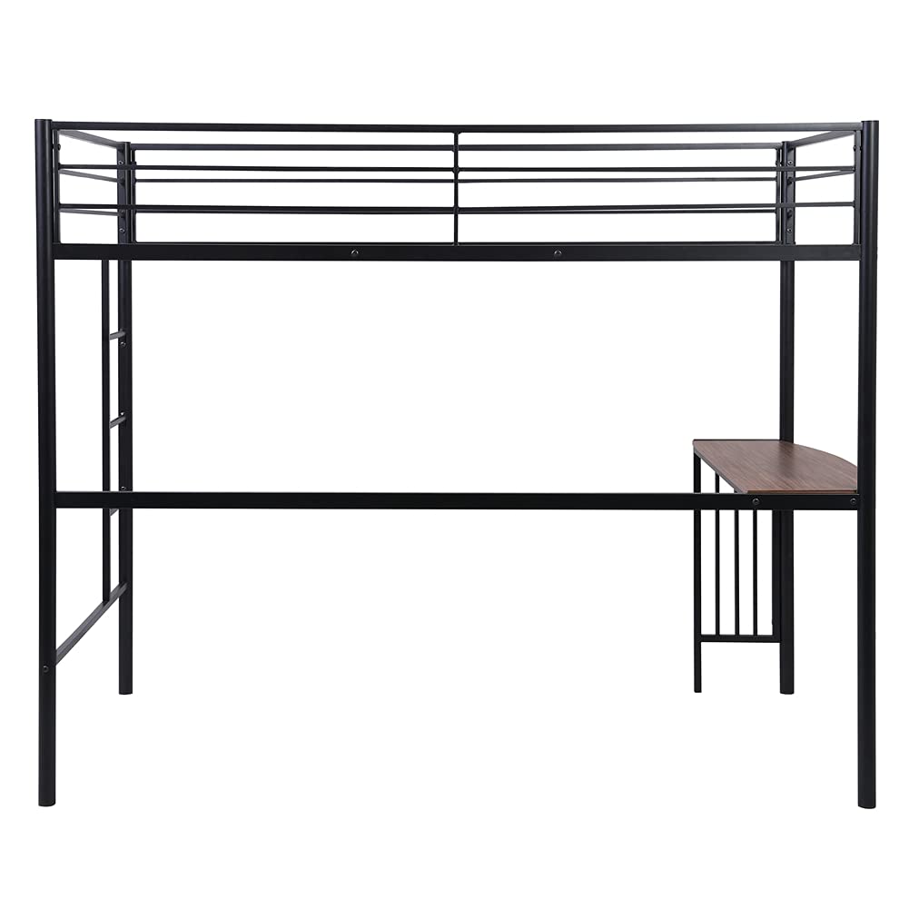 **Twin Size Metal Loft Bed with Desk & Guardrails - Space-Saving Kids Bed Frame with Built-in Ladder & Under-Bed Storage - Perfect for Small Rooms, Dormitories & Apartments (Black)**