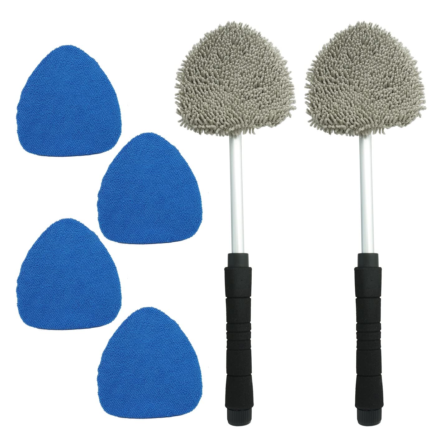 JOYFUL&HOPEFUL 4-in-1 Car Windshield Cleaner Kit - Extendable Handle Window Cleaning Tool with 4 Microfiber & 2 Chenille Pads - Anti-Fog Interior Glass Cleaner for Streak-Free Shine - Perfect for Car, Truck & Home Windows