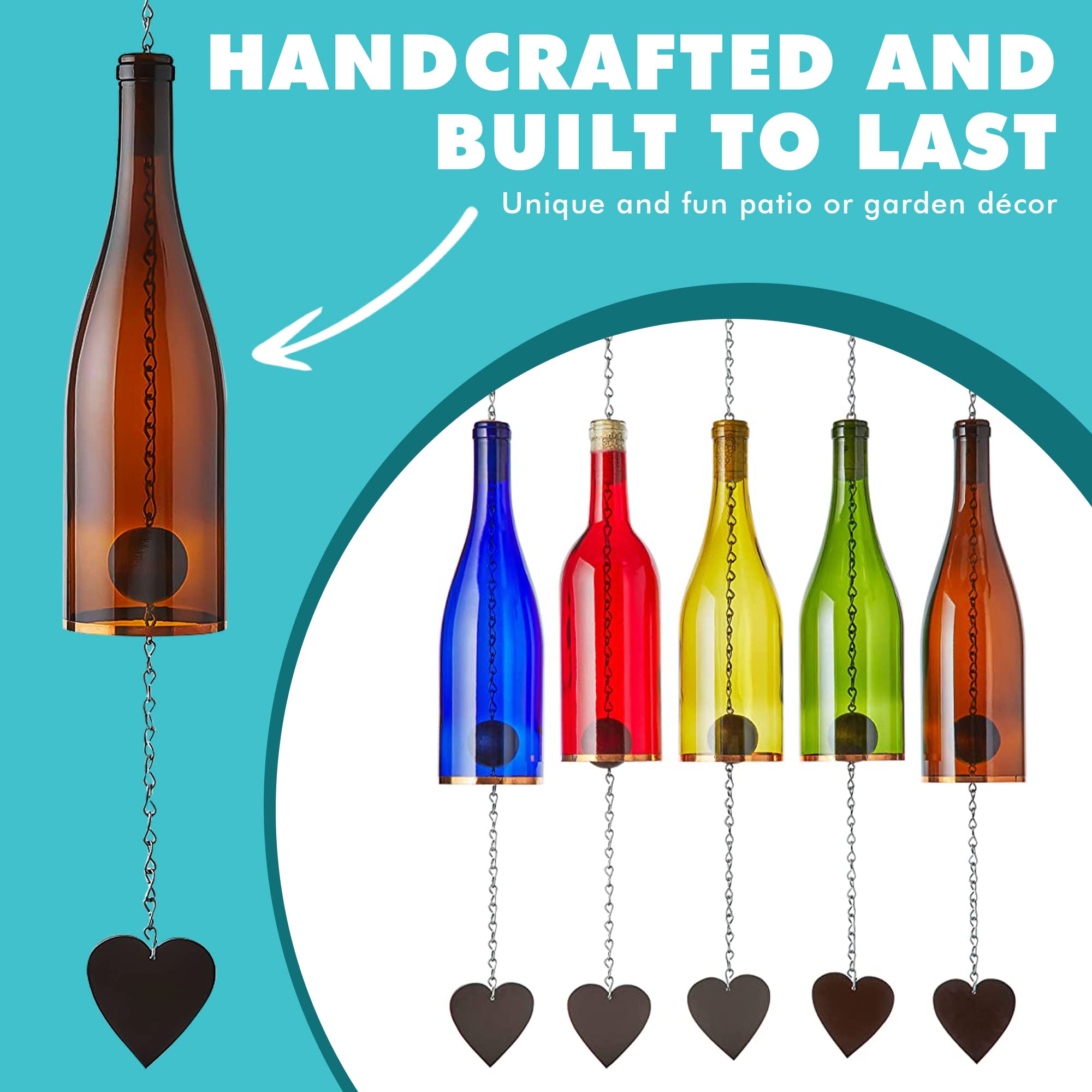 Handmade Wine Bottle Wind Chime - Elegant Indoor & Outdoor Decor, Recycled Glass Bottle Wind Chimes with Sun Catcher - Perfect Housewarming, Birthday, Christmas Gifts for Women (Patio, Garden, Porch Decor)