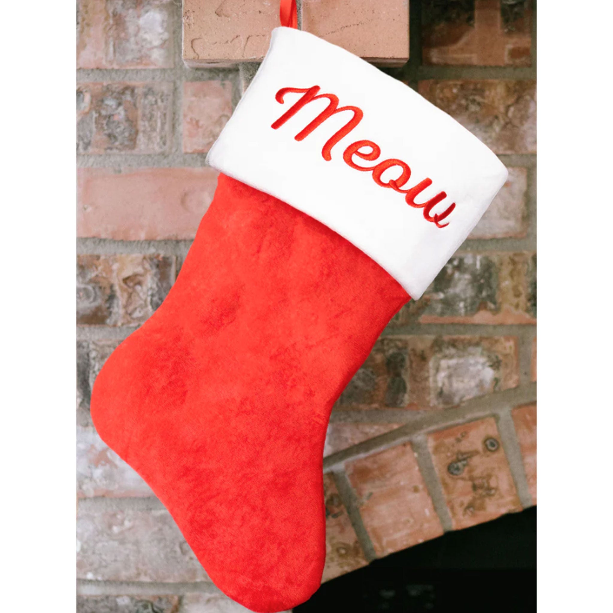 Pearhead Meow Holiday Stocking - Festive Cat-Themed Christmas Stocking for Pet Lovers - Perfect for Fireplace Decor & Gift Giving