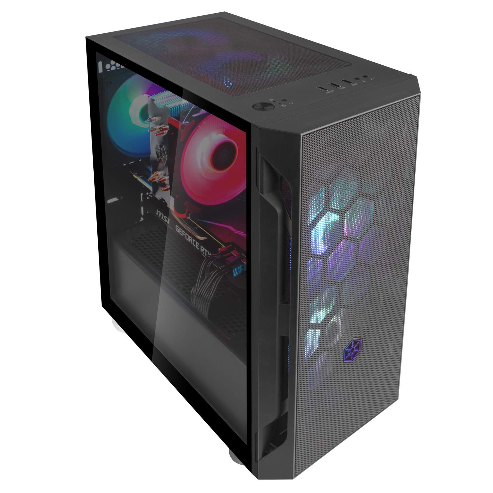 SilverStone FARA H1M PRO Black Micro-ATX PC Case with Tempered Glass Side Panel & 3 ARGB Fans - Compact Gaming Tower for High-Airflow Builds, Perfect for Esports and Streaming Setups