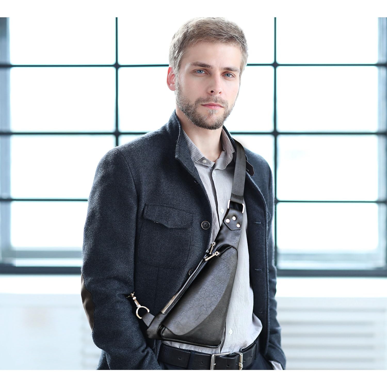 Premium Men's Leather Crossbody Sling Bag - Anti-Theft Lightweight Shoulder Bag for Business, Travel & Outdoor Activities | Perfect for Work Commute, Hiking, Camping & Daily Use