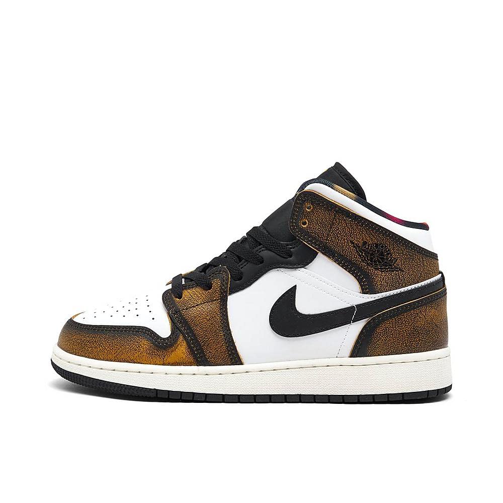 Jordan 1 Mid SE Wear Away Sneakers for Kids - Black/Taxi-White-Sail (DQ8418 071) | Basketball Shoes for Boys & Girls | Perfect for School, Sports & Casual Wear