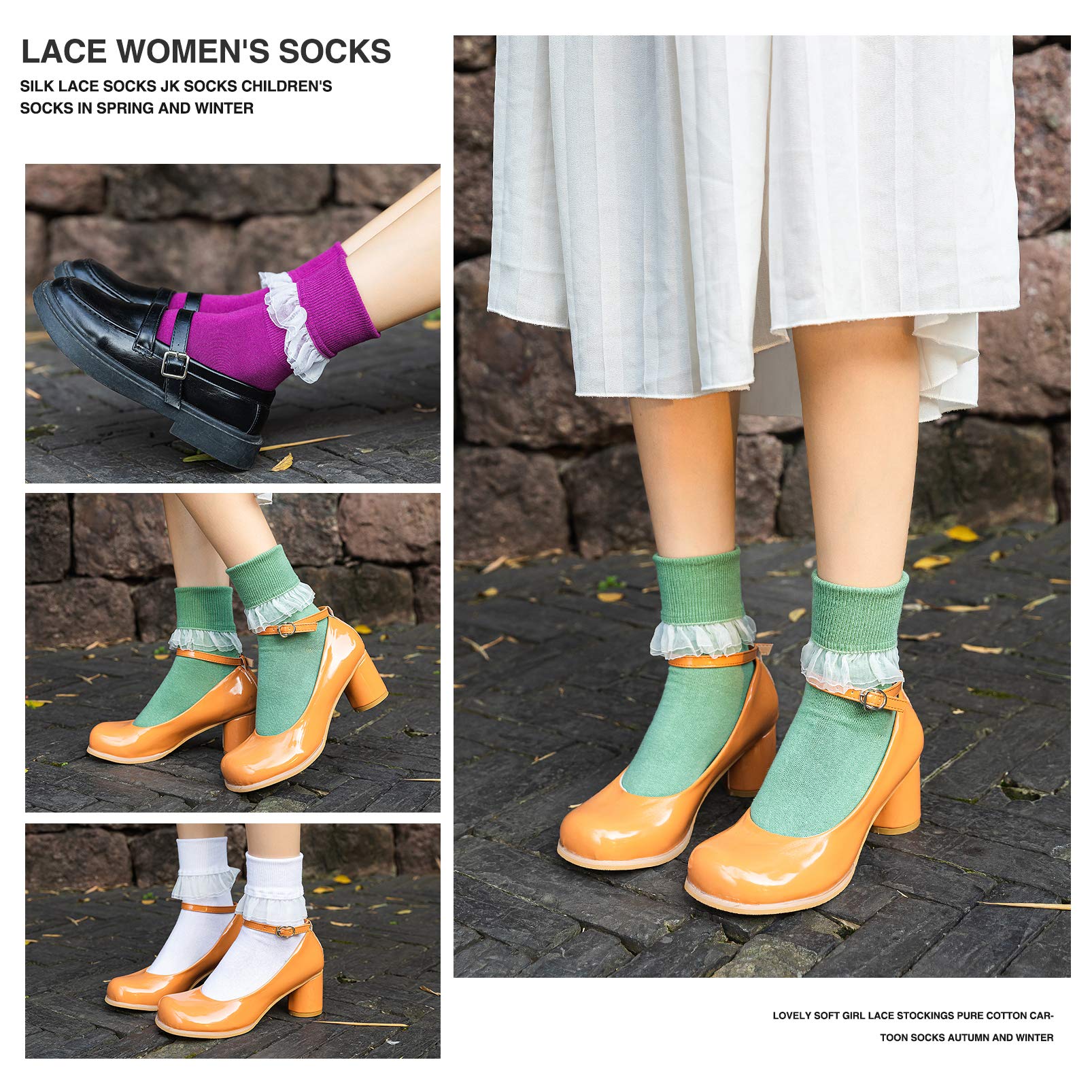 SEMOHOLLI Women's Lace Ruffle Ankle Socks - Fashionable Frilly Socks for Ladies & Girls - Perfect for Princess Costumes, Vintage Outfits & Everyday Wear