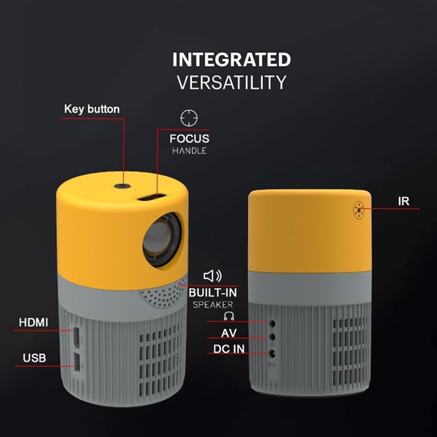 4K Ultra HD Cylinder TV Projector - Portable Mini WiFi Projector for Home Theater, Office Presentations & Outdoor Movies (Black, Same Screen Version)