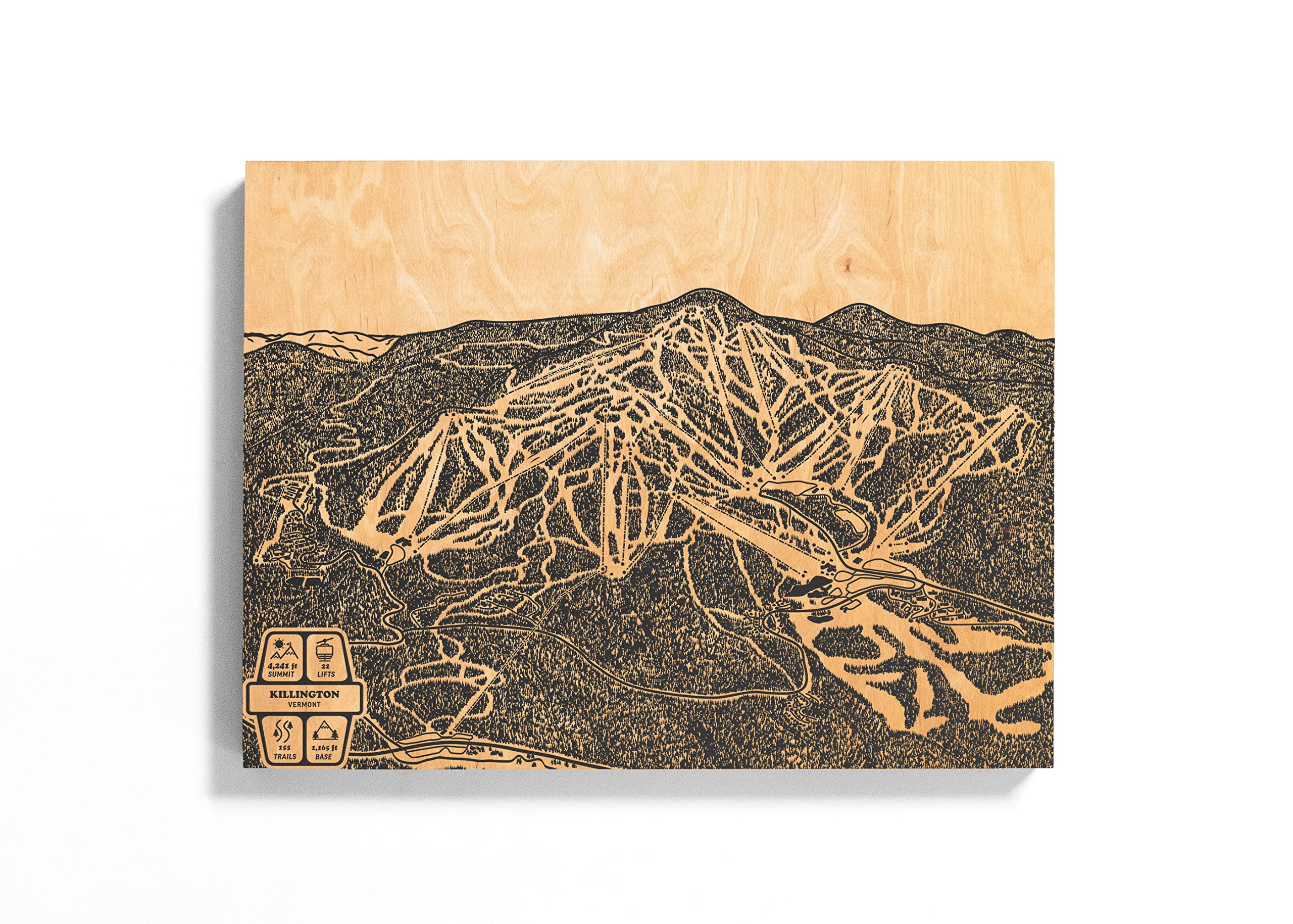 Killington Vermont Engraved Wood Wall Art - Winter Sports Ski Snowboard Trail Mountain Map Decor - Personalized Ski Cabin Poster 12x16 Black - Perfect for Ski Lodge, Apres Ski Bar & Mountain Home Decor