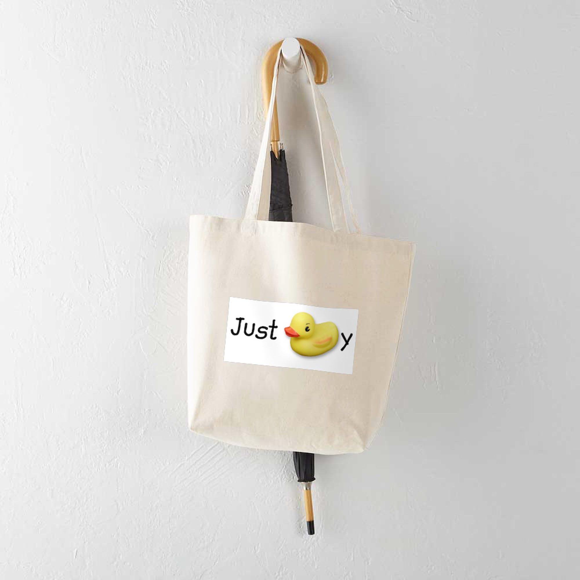 JUST DUCKY Natural Canvas Tote Bag - Eco-Friendly Reusable Shopping Bag for Groceries, Beach & Daily Use | Durable Cotton Tote with Fun Duck Design