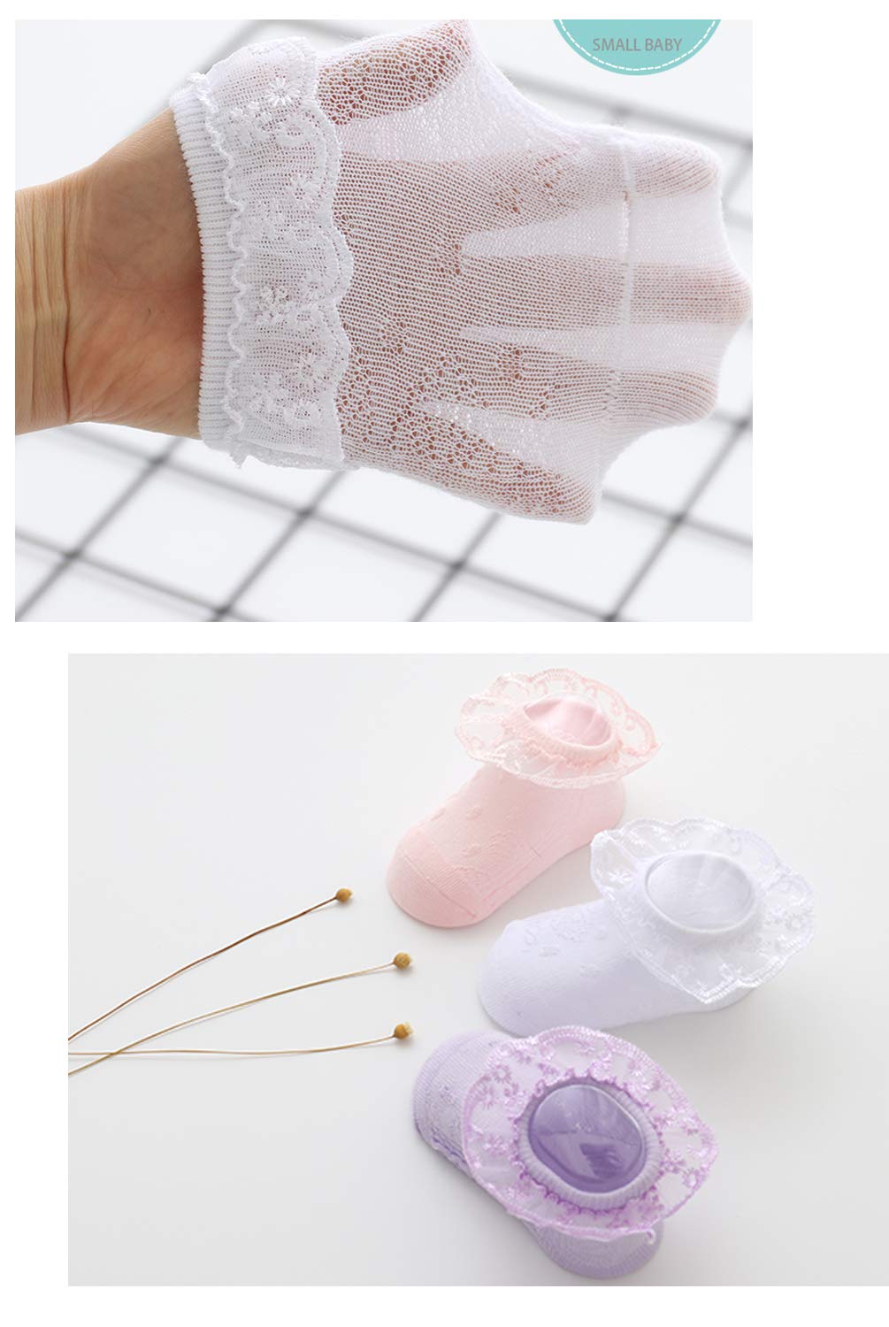 4 Pack Baby Toddler Girls Lace Cotton Socks with Eyelet Frilly Trim (0-8 Years) - Soft & Breathable for Everyday Wear, Playtime & Special Occasions