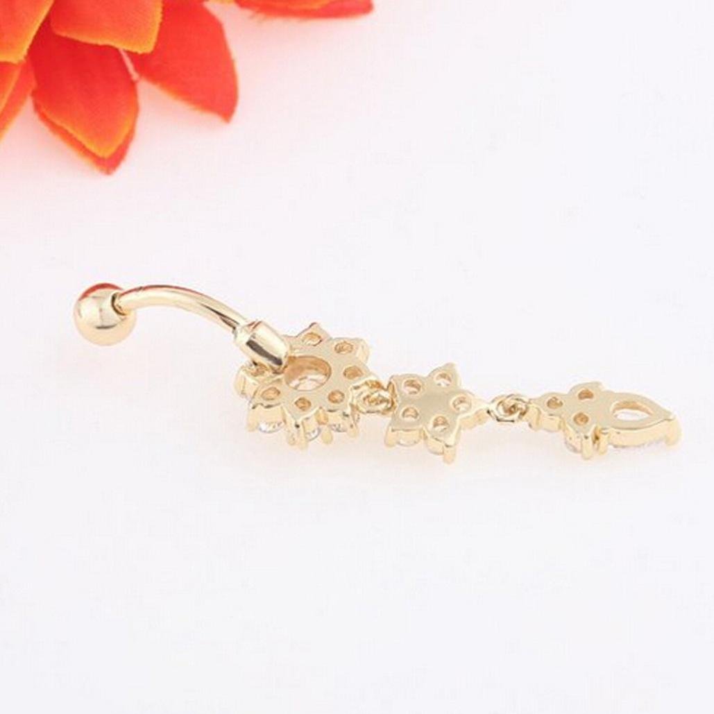 BeeSpring Sexy Women's Crystal Dangle Ball Belly Button Ring - Gold Navel Piercing Jewelry for Parties, Clubs & Everyday Wear