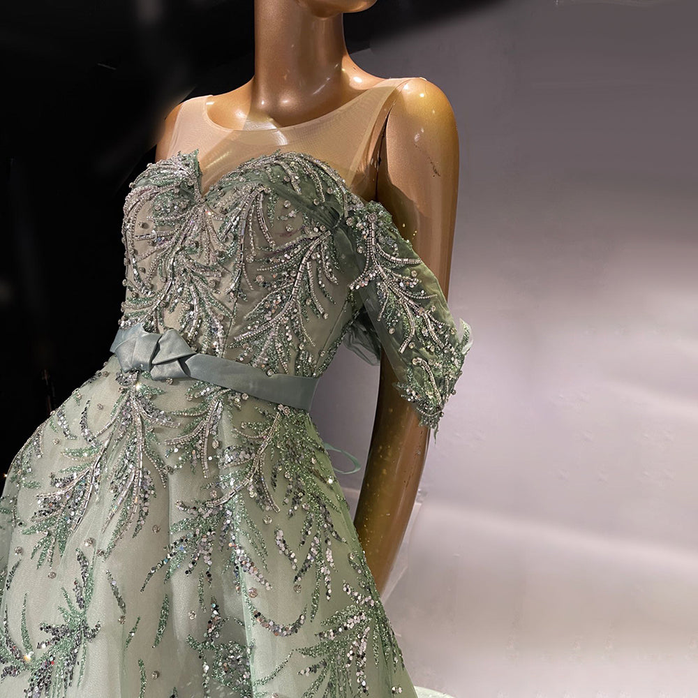 Serene Hill Green A-Line Beaded Evening Dress for Women 2025 - Elegant & Sexy Luxury Gown for Parties, Prom, Weddings & Special Occasions - LA71536