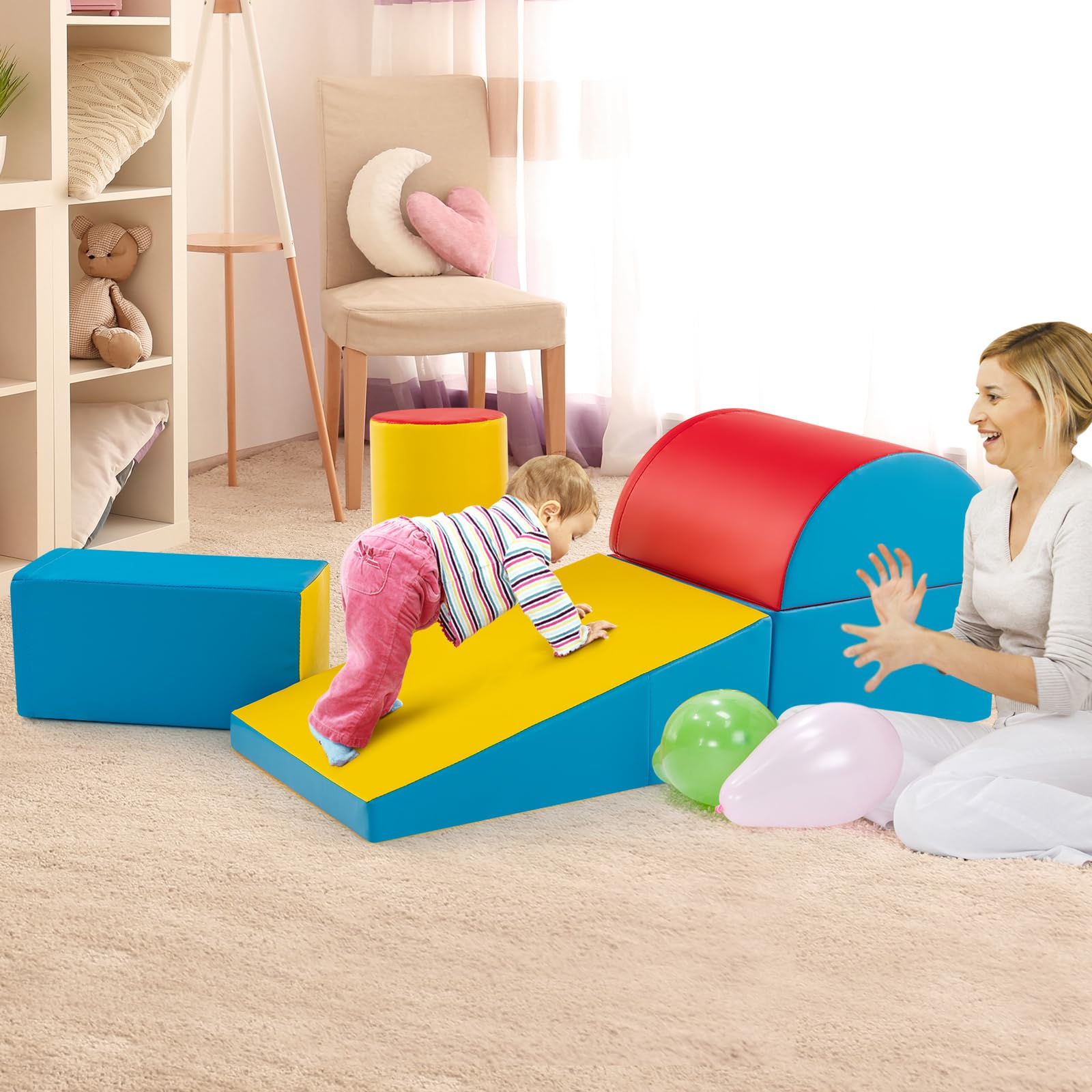 Costzon 5-Piece Soft Foam Climbing Toys for Toddlers & Infants - Waterproof Indoor Play Set for Child Development, Preschool Learning & Baby Crawling - Perfect for Nursery, Daycare & Home Playrooms