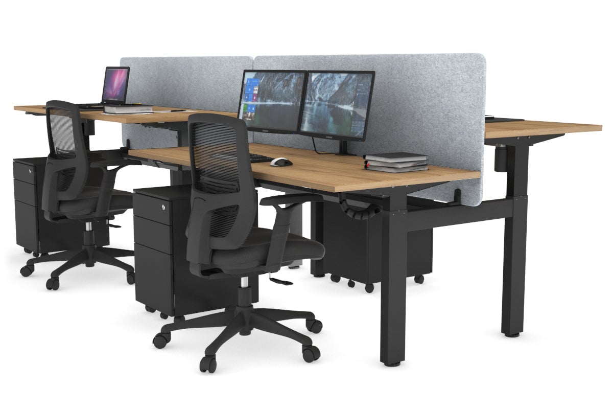 Just Right Height Adjustable 4-Person H Bench Workstation - Black Frame [1400L x 700W] for Office, Coworking Space & Home Office