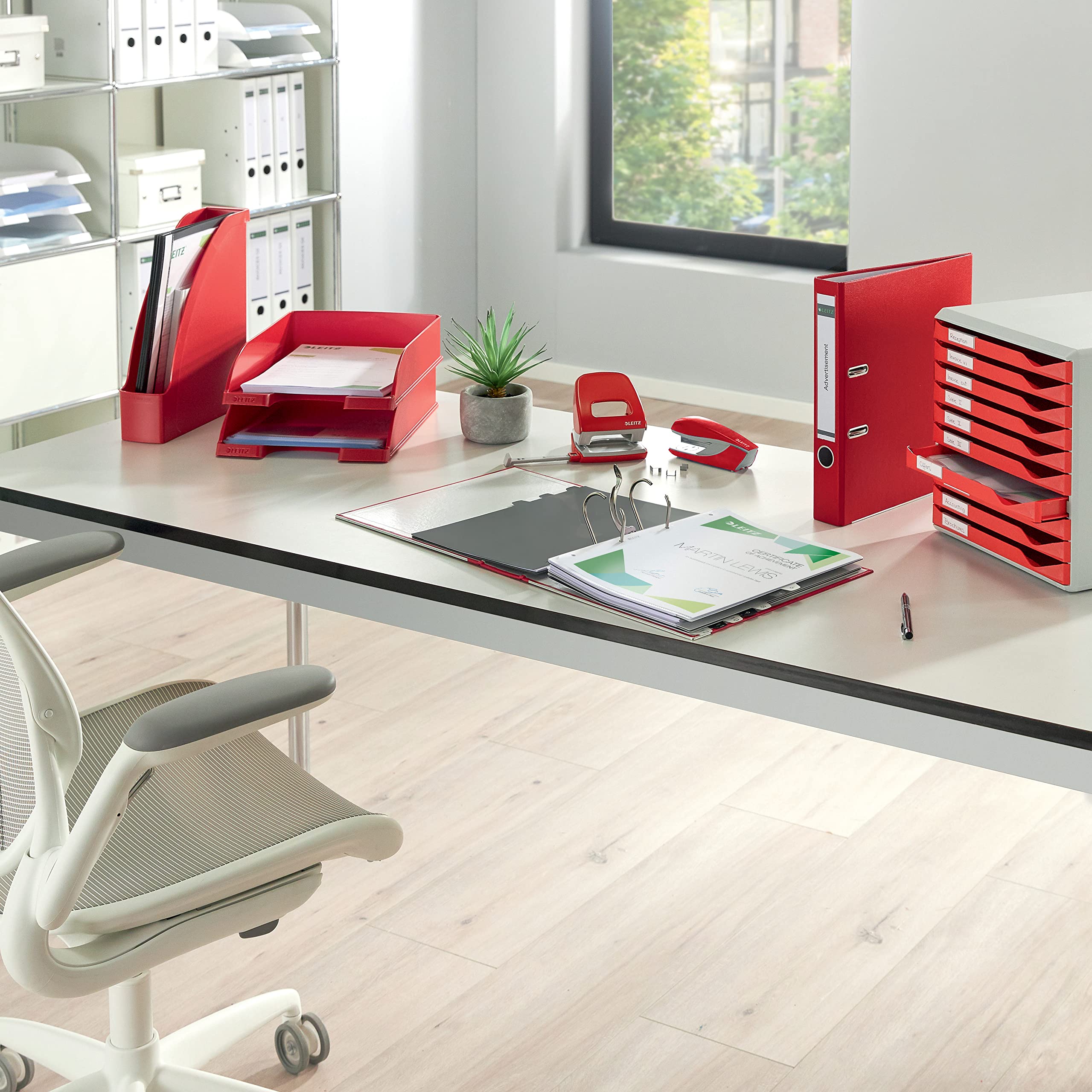 Leitz 52810028 10-Drawer A4 Filing Cabinet - Office Document Organizer with Form Set in Bordeaux Red | Perfect for Home & Office Paper Storage & Organization