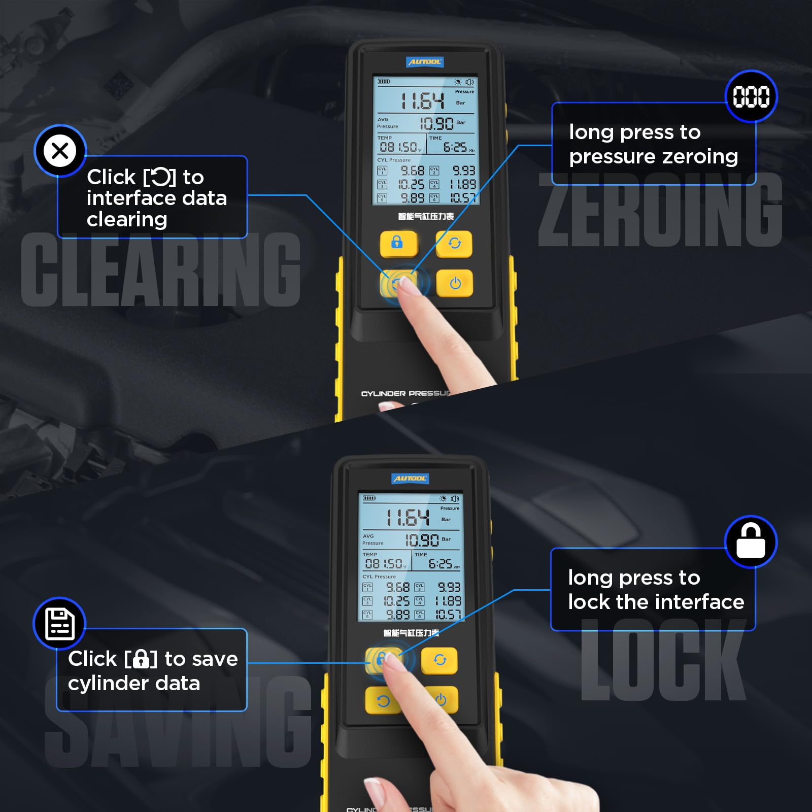 AUTOOL Digital Compression Tester 0-426PSI/0-29bar Automotive Engine Cylinder Compression Gauge Kit with Adapters & Hoses - 6 Data Memory, Backlit LCD Screen - Perfect for Petrol Engine Diagnostics & Performance Testing