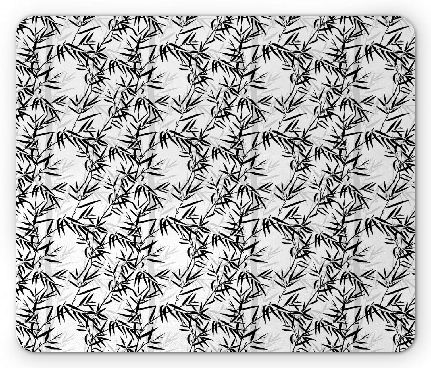 Ambesonne Asian Leaves Mouse Pad - Monochromatic Oriental Forest Design with Leaves and Sticks - Non-Slip Rubber Base - Standard Size Rectangle Mousepad in Pale Grey, Black & White - Perfect for Office, Gaming & Home Computer Use