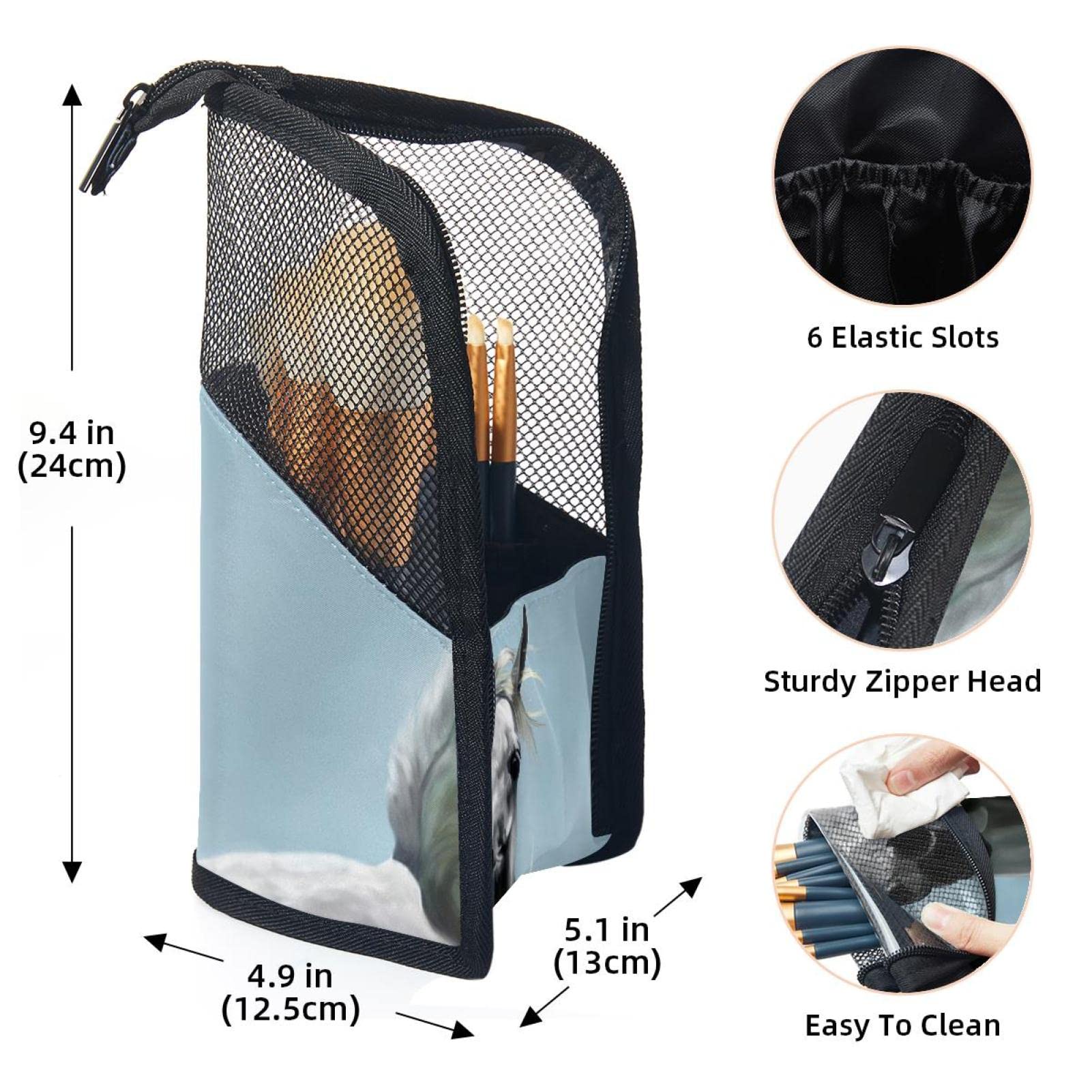 Premium 12-Slot Makeup Brush Organizer Bag - Portable Travel Cosmetic Brush Holder Case with Farm Animal White Horse Design - Perfect for Home, Travel & Professional Makeup Artists