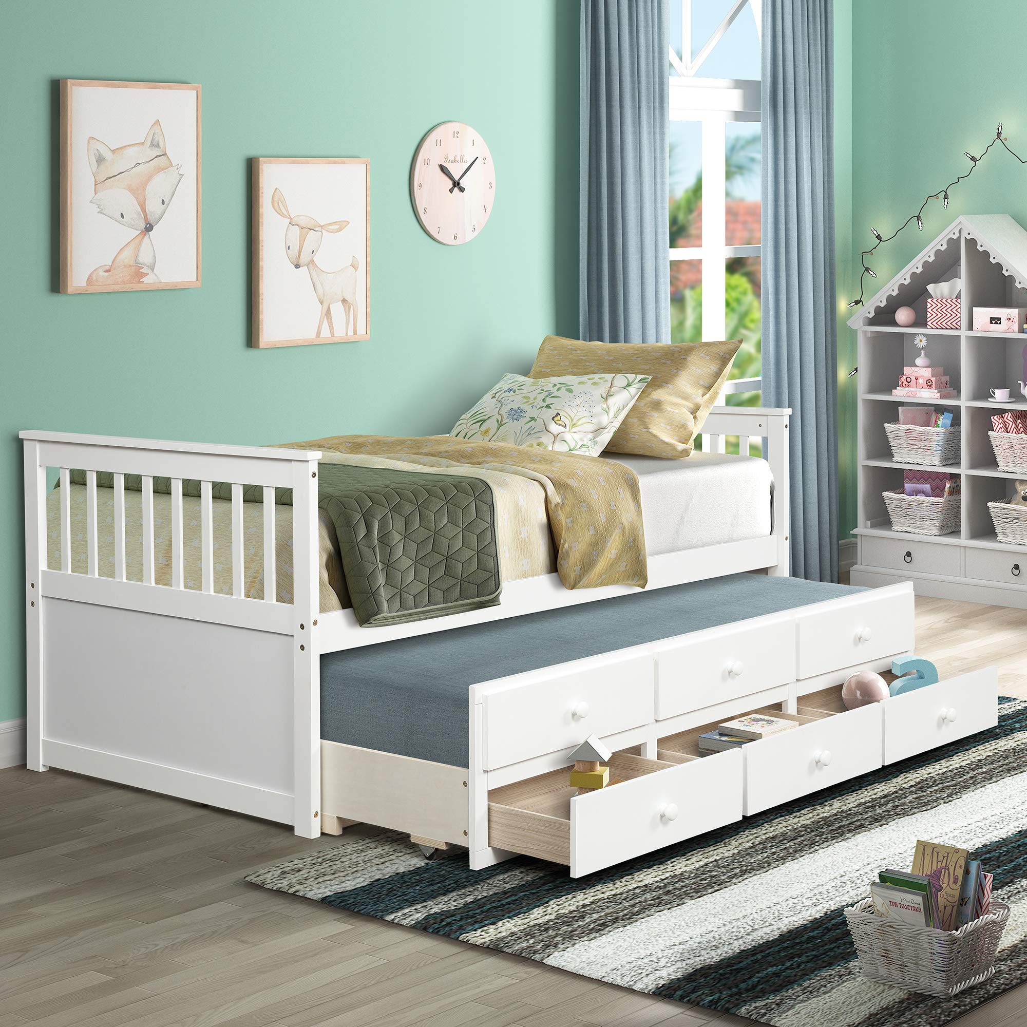 Twin Size Daybed with Trundle & Storage Drawers - Space-Saving Captain's Bed for Kids & Teens - Perfect for Guest Rooms, Dorm Rooms & Small Bedrooms