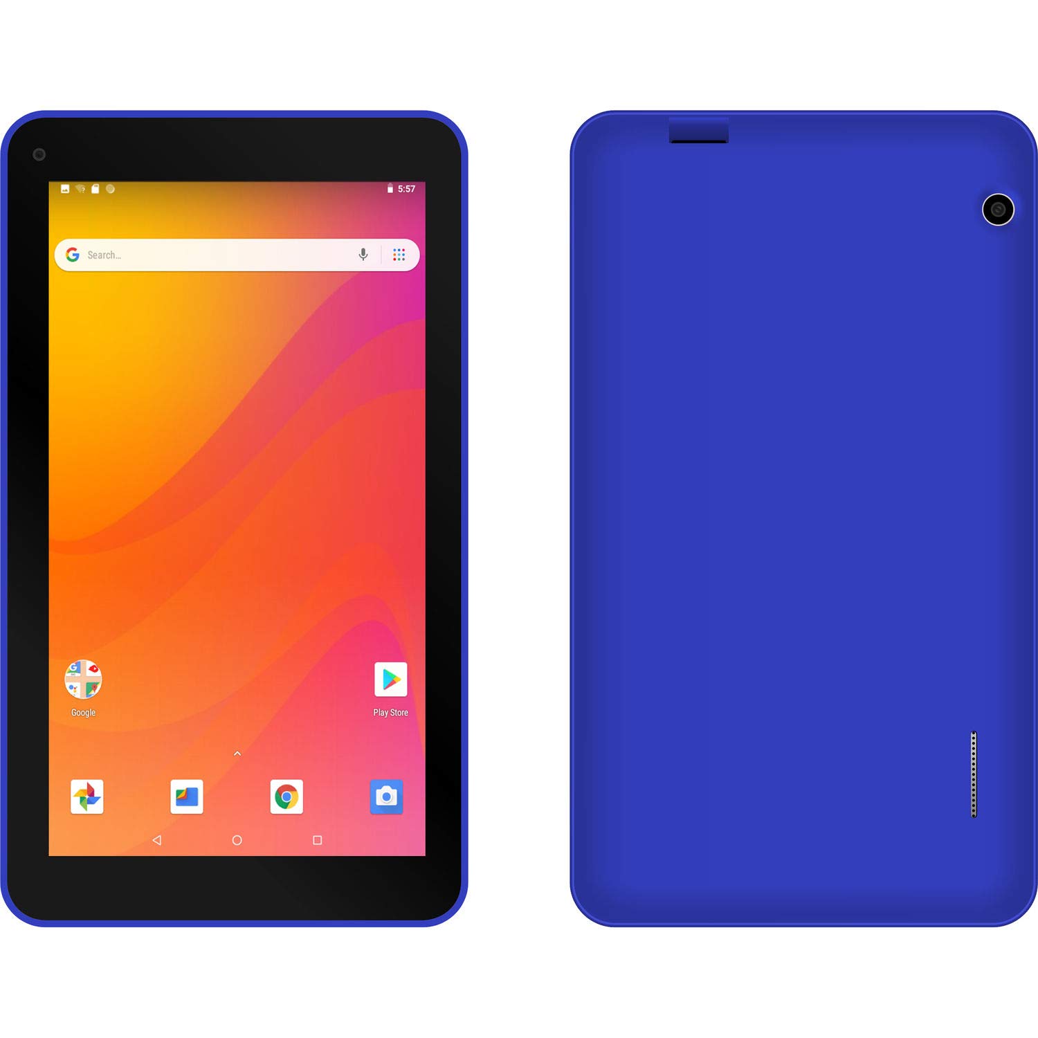 Ematic 7 Inch Quad-Core Android Tablet with Built-in WiFi, Bluetooth, 16GB Storage - Includes Headphones & Protective Tablet Sleeve (Blue) - Perfect for Kids Learning, Travel Entertainment & Home Use