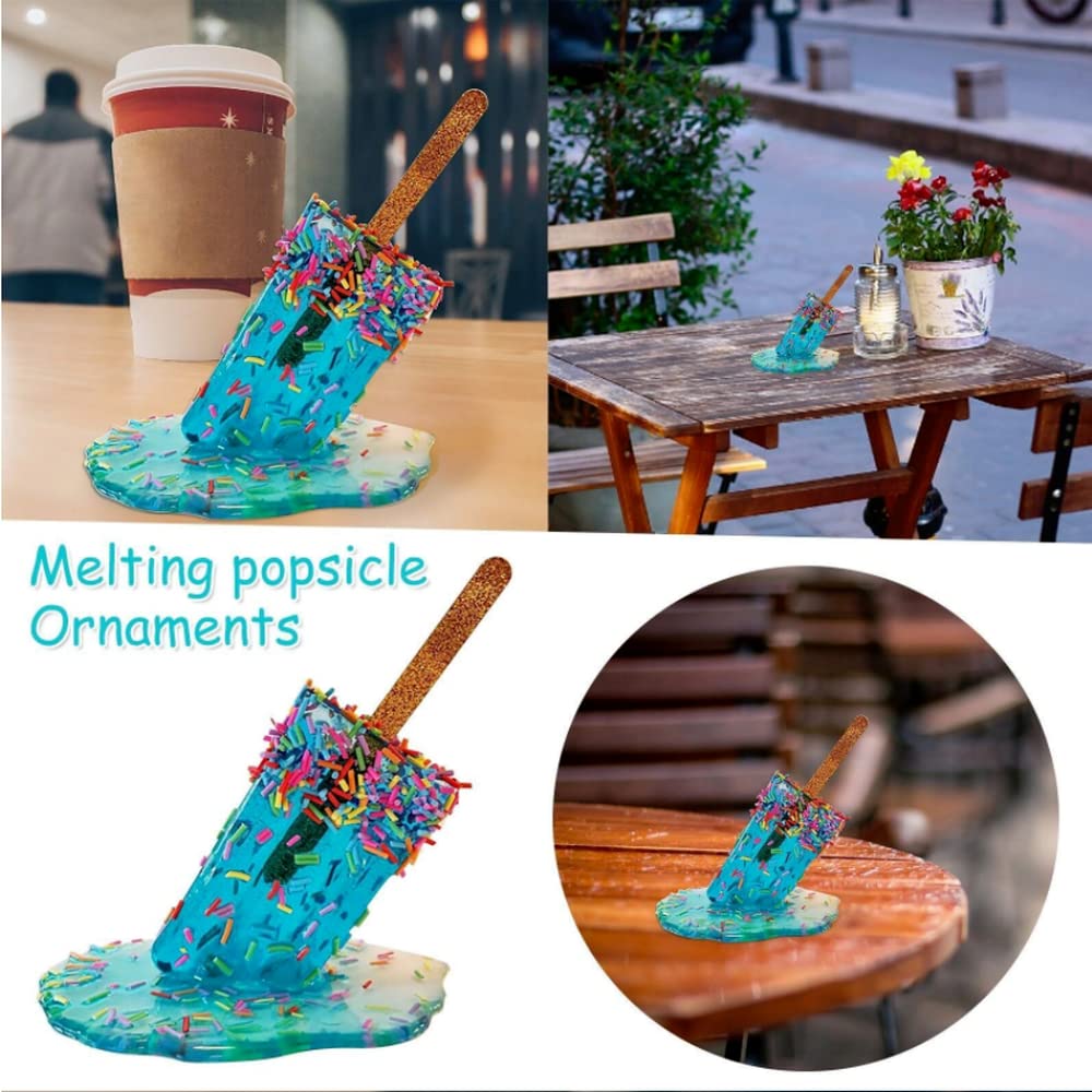 YunQin Melting Popsicle Resin Ornaments - Creative Ice Cream Shaped Home Decor for Living Room, Office & Coffee Shop - Handmade Craft Accessories (Blue) - Perfect for Summer Parties, Gift Giving & DIY Projects