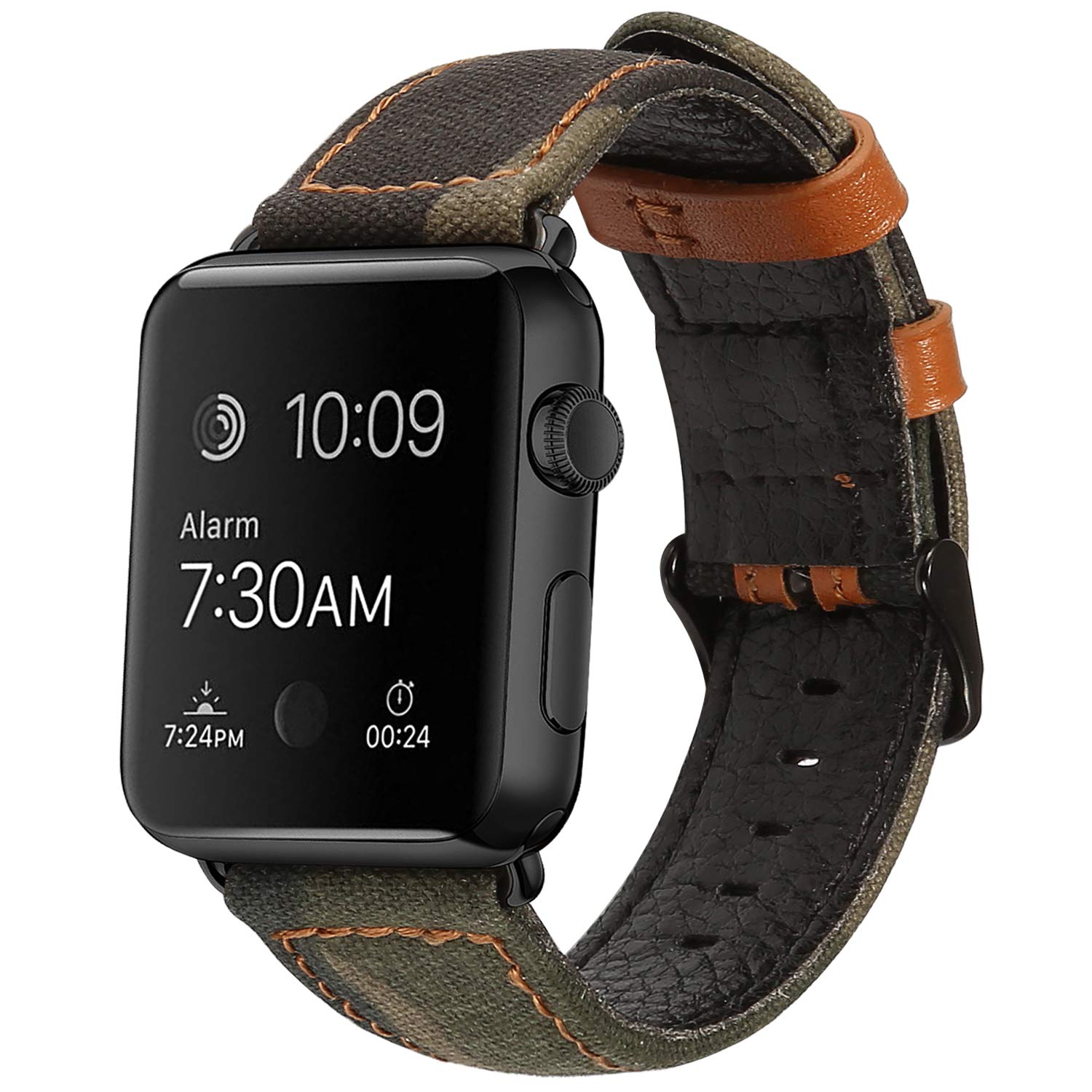 Premium Genuine Leather Bands for Apple Watch - Compatible with Series Ultra/SE/8/7/6/5/4/3/2/1 (38mm-49mm) - Classic Canvas & Leather Straps with Metal Clasp for Men & Women - Perfect for Workouts, Office & Everyday Wear