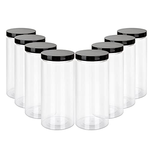 8-Pack 32oz Clear Plastic Jars with Black Lids - BPA Free PET Food Storage Containers for Pantry, Kitchen & Home Organization - Ideal for Dry Foods, Spices, Baking Supplies & Crafts